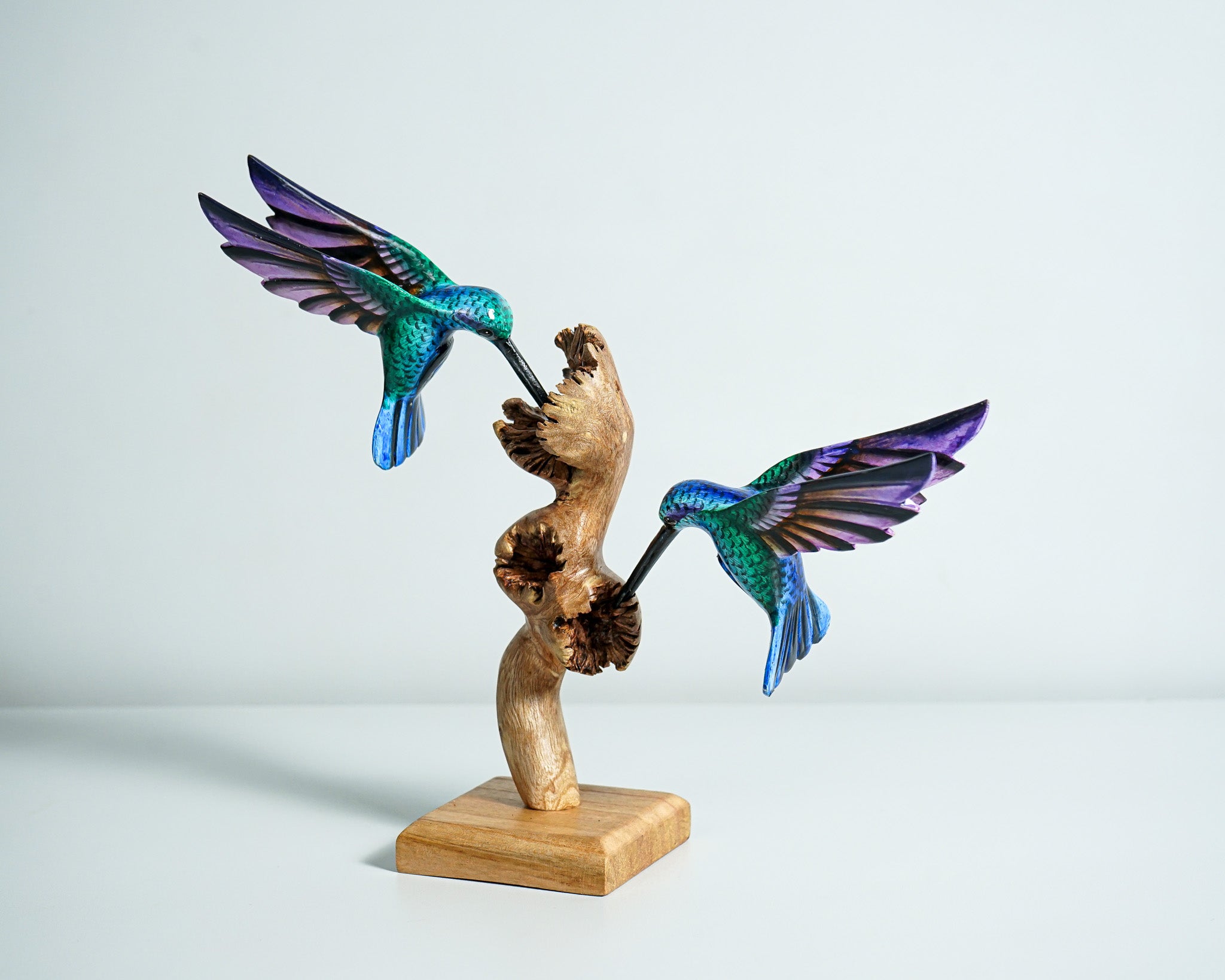 Couple Green Hummingbird Statue, Blue, Painted Sculpture, Wood Carving Figure, Bird Statue, Colibri, Couple Decor, Home Decor, Wedding Gift