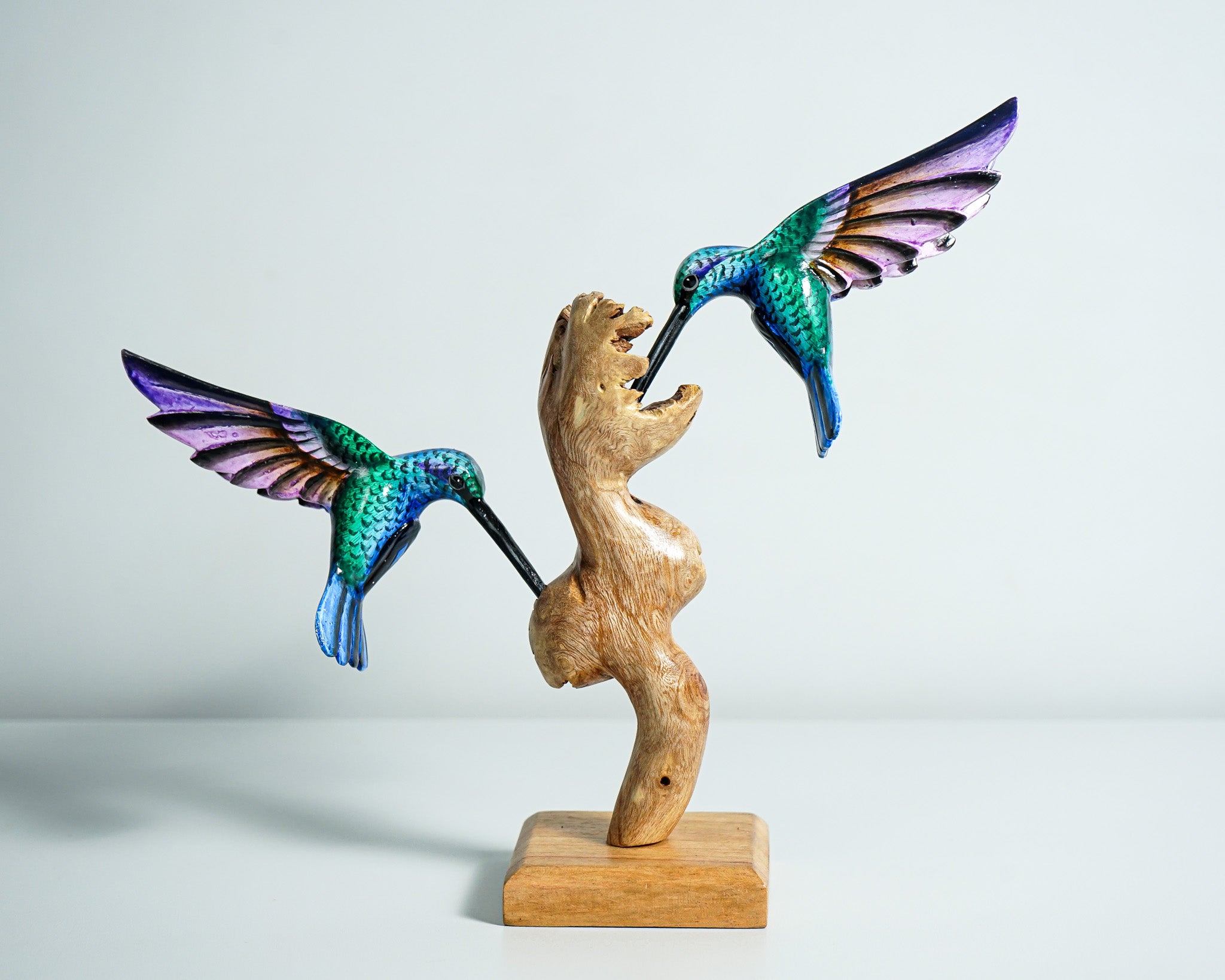 Couple Green Hummingbird Statue, Blue, Painted Sculpture, Wood Carving Figure, Bird Statue, Colibri, Couple Decor, Home Decor, Wedding Gift