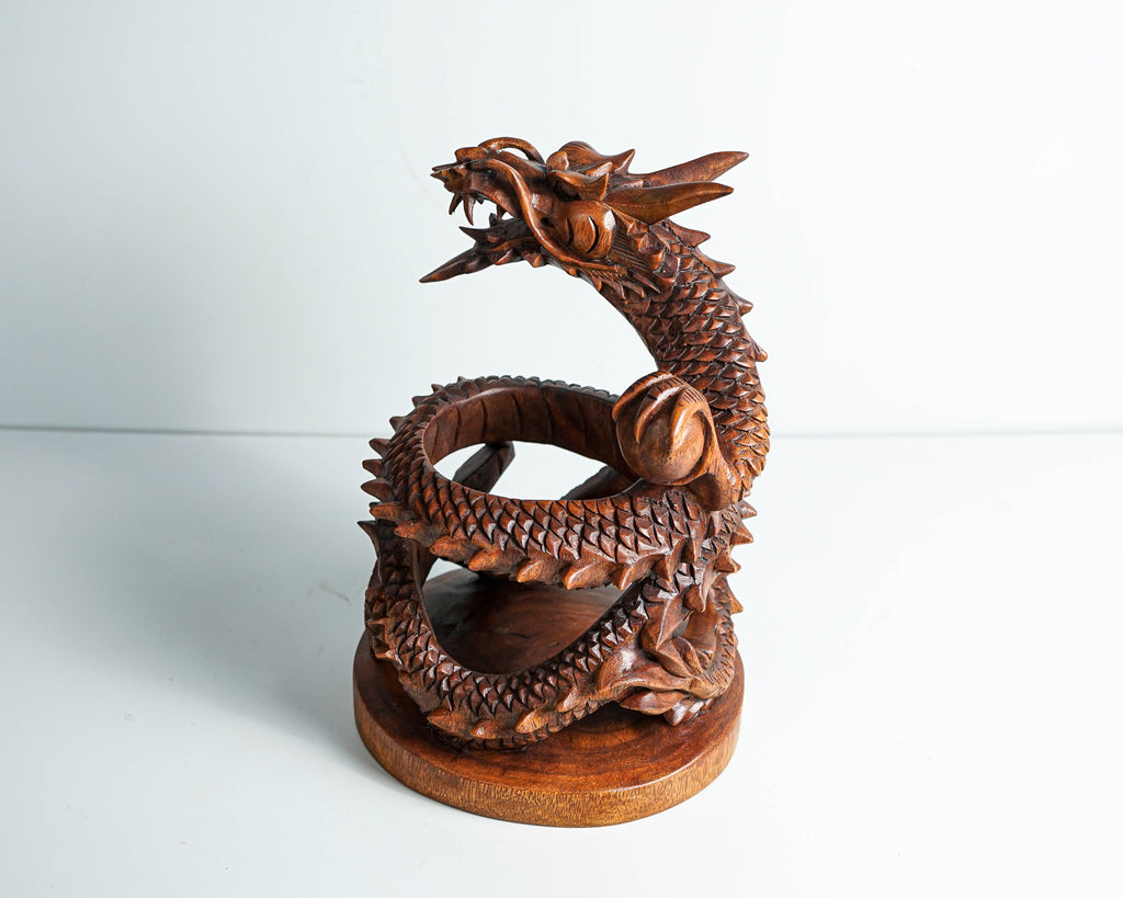 Dragon Bottle Holder Sculpture, Wine Holder, Dragon Circle, Legendary, Dragon carving, Unique, Art, Gift for Husband, Appreciated Gift