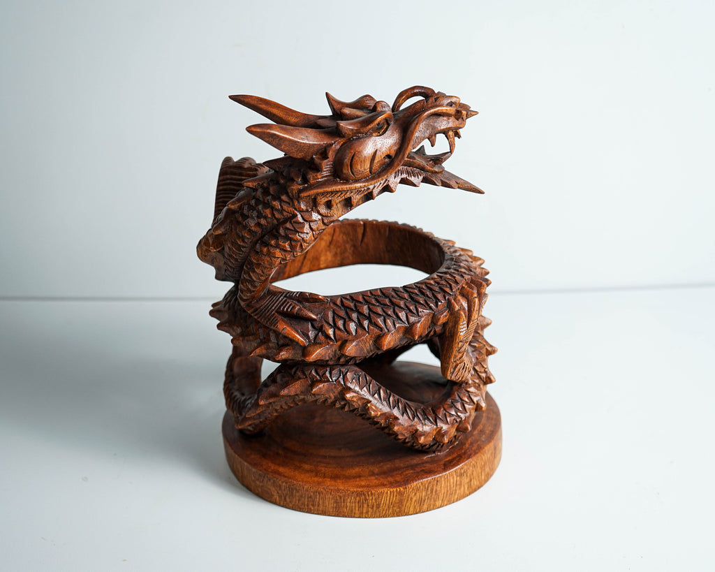 Dragon Bottle Holder Sculpture, Wine Holder, Dragon Circle, Legendary, Dragon carving, Unique, Art, Gift for Husband, Appreciated Gift