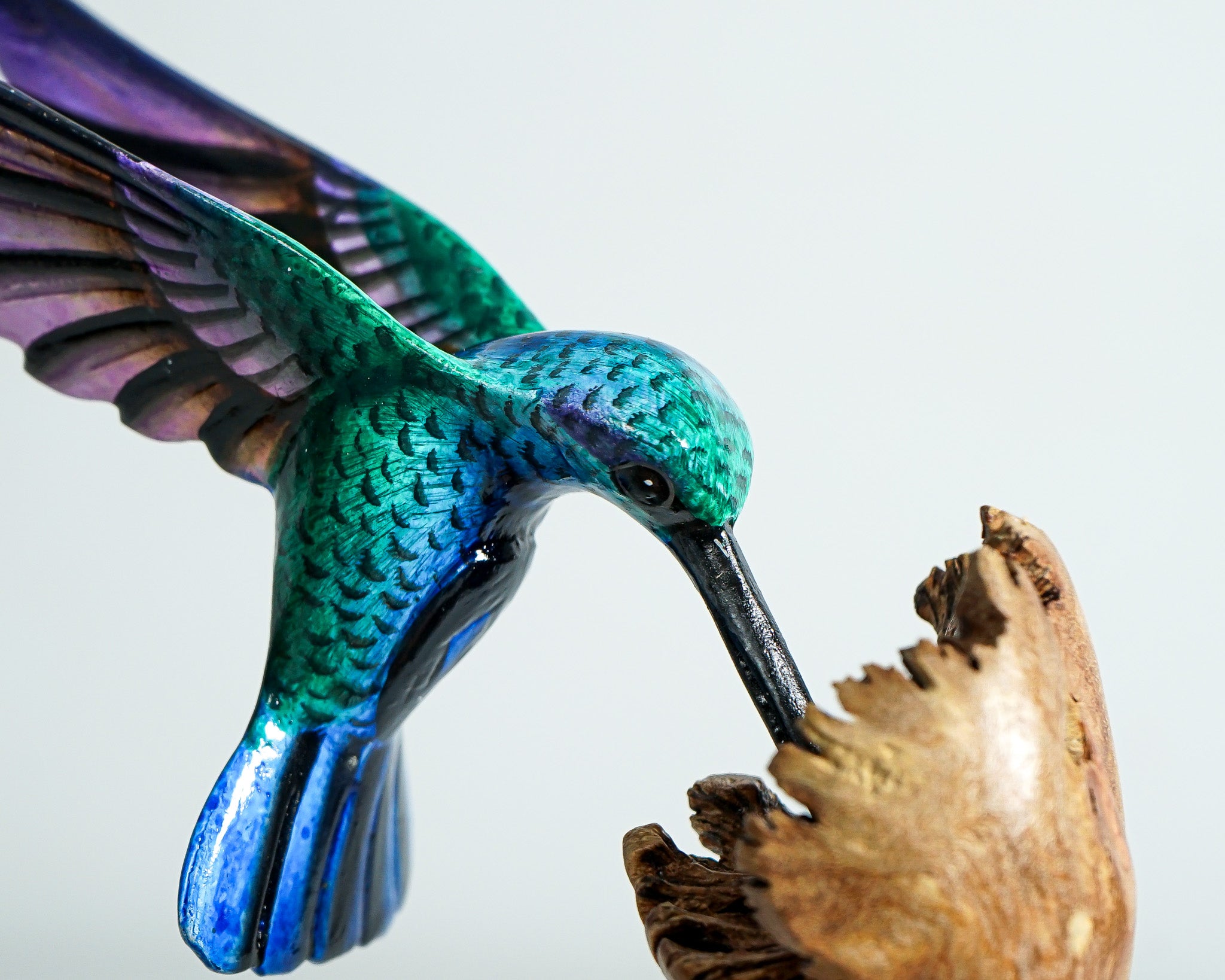 Couple Green Hummingbird Statue, Blue, Painted Sculpture, Wood Carving Figure, Bird Statue, Colibri, Couple Decor, Home Decor, Wedding Gift
