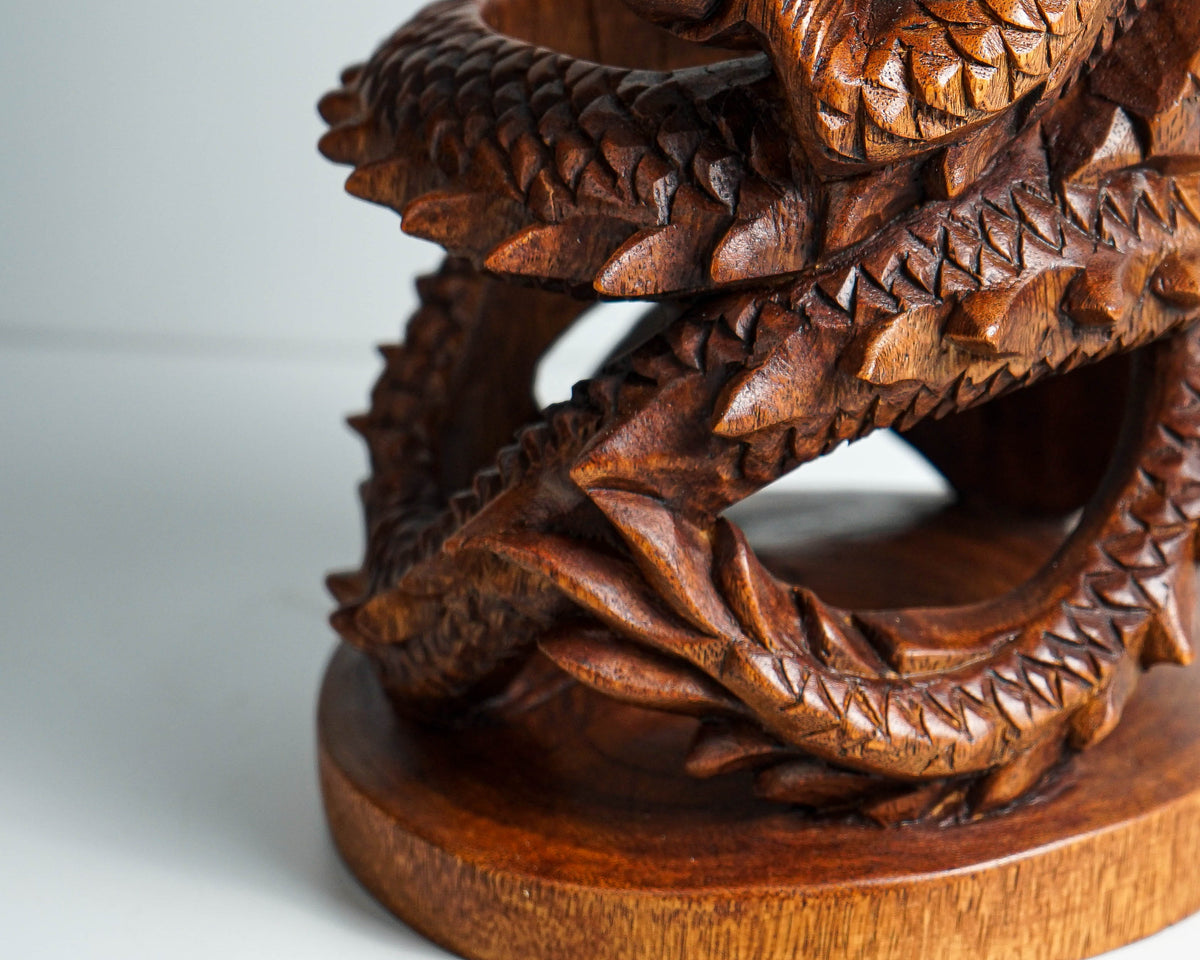Dragon Bottle Holder Sculpture, Wine Holder, Dragon Circle, Legendary, Dragon carving, Unique, Art, Gift for Husband, Appreciated Gift