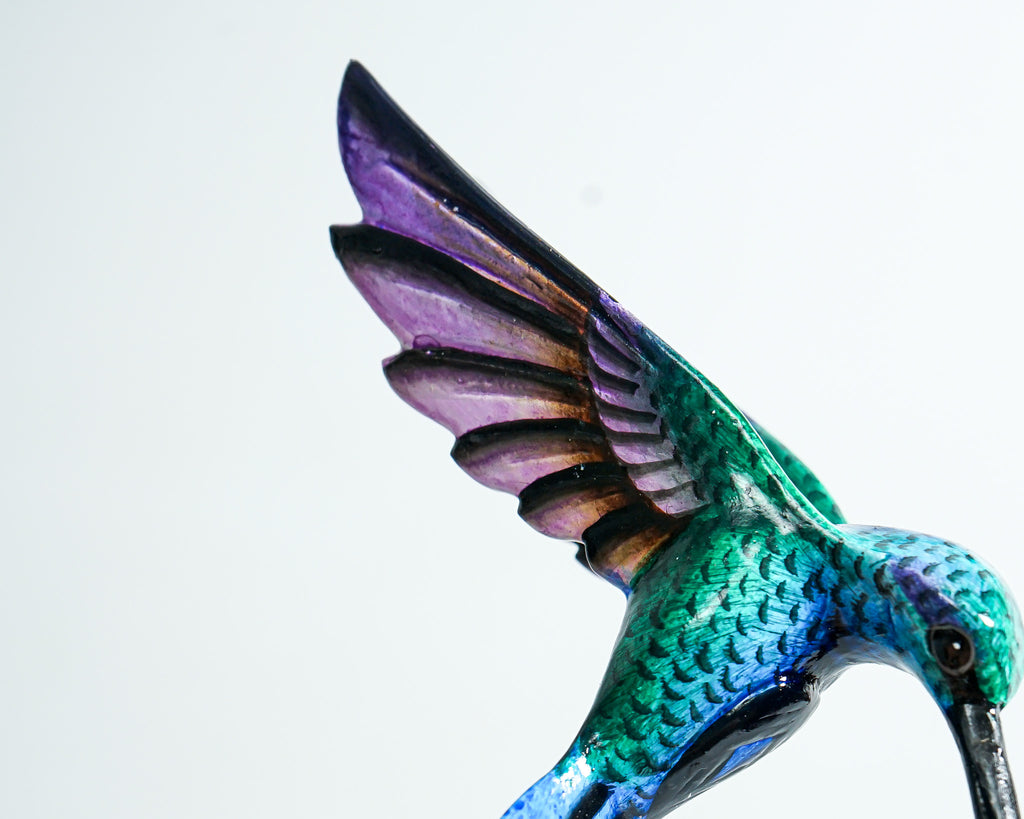Couple Green Hummingbird Statue, Blue, Painted Sculpture, Wood Carving Figure, Bird Statue, Colibri, Couple Decor, Home Decor, Wedding Gift