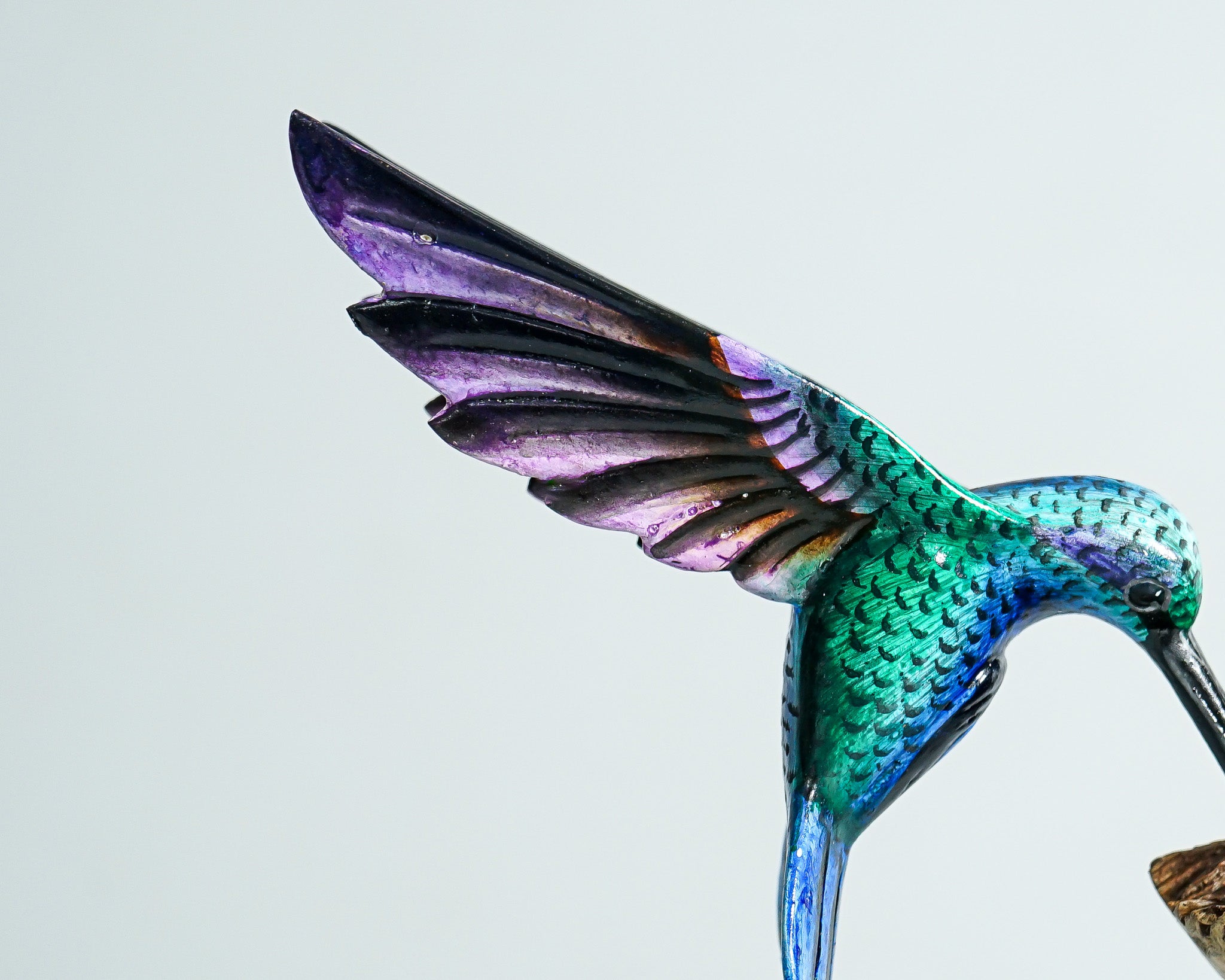 Colorful Hummingbird on Cactus Statue, Blue Bird, Painted Sculpture, Unique, Wood Carving Figure, Bird Statue, Table Decor, Gift for Mother