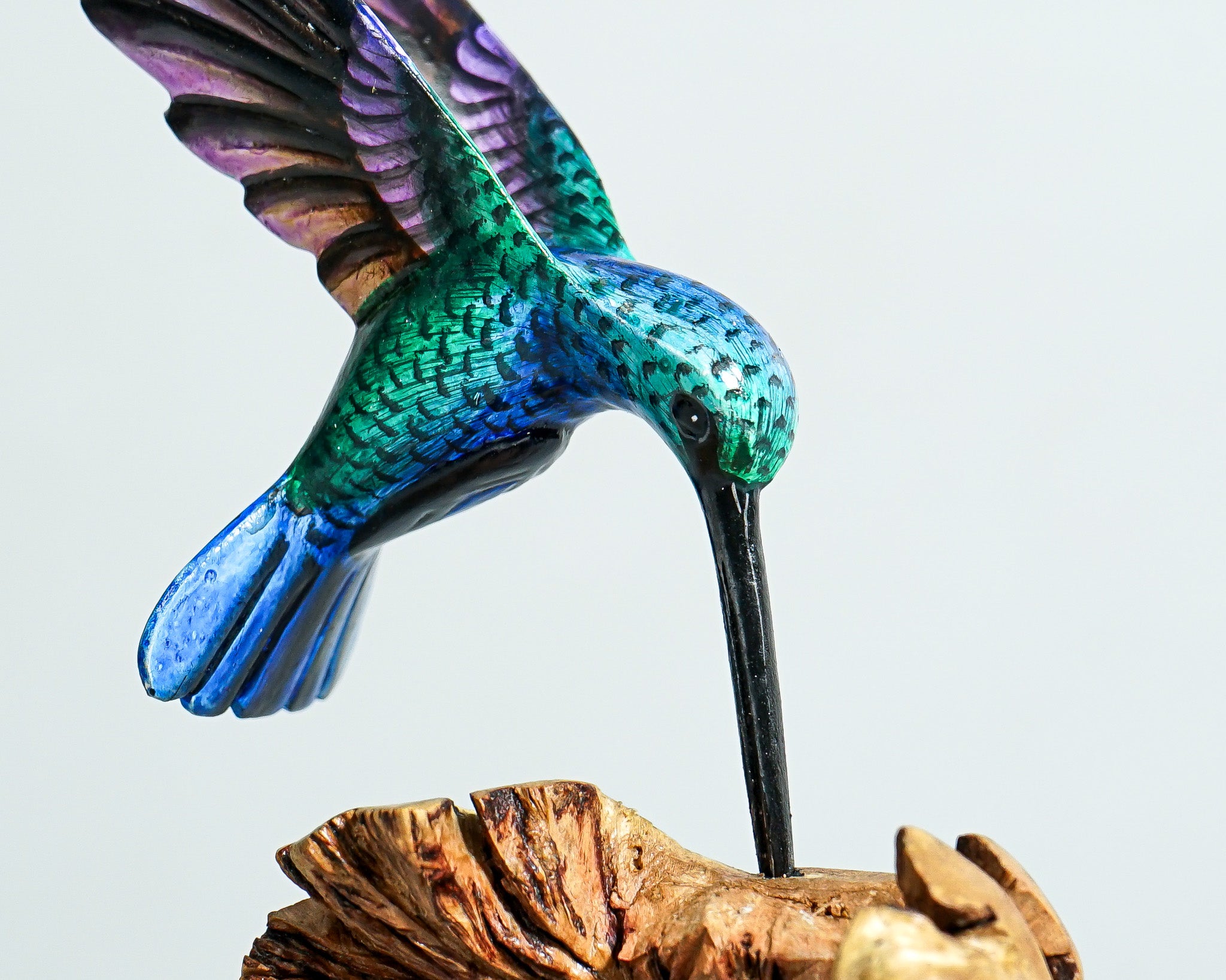 Colorful Hummingbird Statue, Painted Sculpture, Wood Carving Figure, Unique, Bird Statue, Colibri, Table Decor, Gift for Her, Memorial Gift