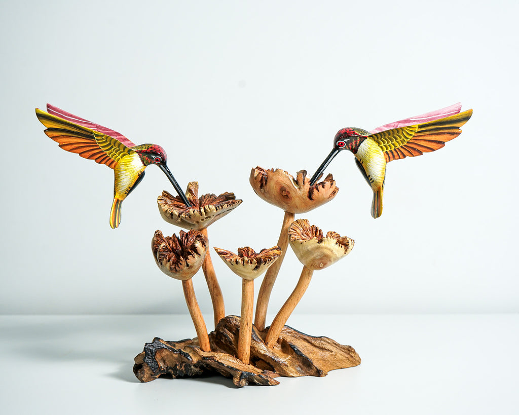 Colorful Hummingbird Statue, Couple, Painted Sculpture, Wood Carving Figure, Romantic, Bird Statue, Colibri, Unique Decor, Engagement Gift