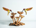 Colorful Hummingbird Statue, Couple, Painted Sculpture, Wood Carving Figure, Romantic, Bird Statue, Colibri, Unique Decor, Engagement Gift