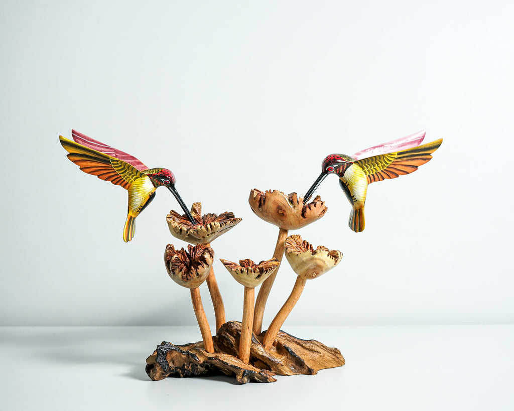 Colorful Hummingbird Statue, Couple, Painted Sculpture, Wood Carving Figure, Romantic, Bird Statue, Colibri, Unique Decor, Engagement Gift
