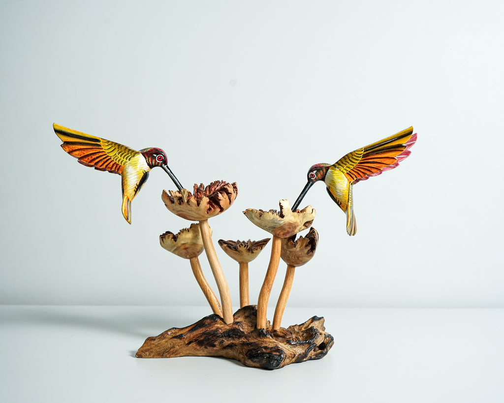 Colorful Hummingbird Statue, Couple, Painted Sculpture, Wood Carving Figure, Romantic, Bird Statue, Colibri, Unique Decor, Engagement Gift