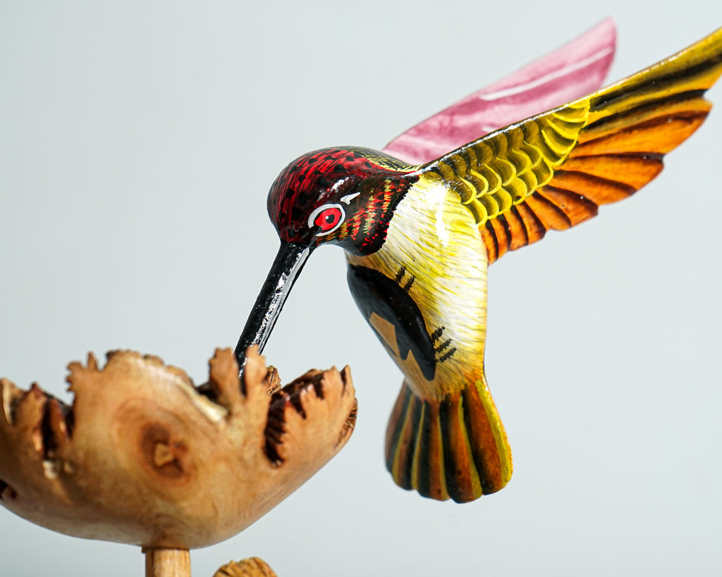 Colorful Hummingbird Statue, Couple, Painted Sculpture, Wood Carving Figure, Romantic, Bird Statue, Colibri, Unique Decor, Engagement Gift