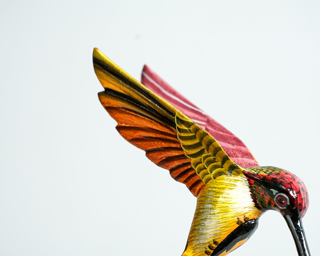 Colorful Hummingbird Statue, Couple, Painted Sculpture, Wood Carving Figure, Romantic, Bird Statue, Colibri, Unique Decor, Engagement Gift