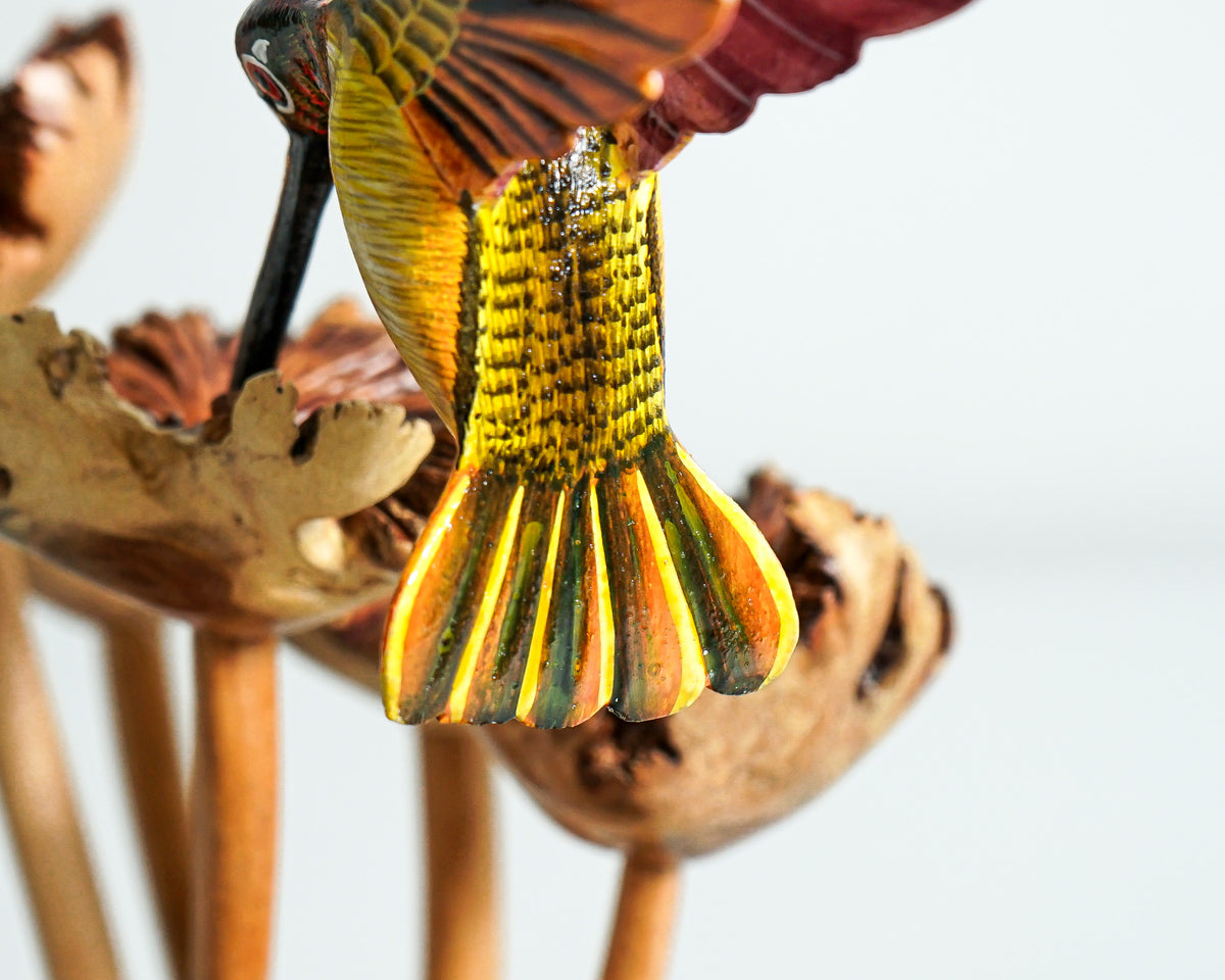 Colorful Hummingbird Statue, Couple, Painted Sculpture, Wood Carving Figure, Romantic, Bird Statue, Colibri, Unique Decor, Engagement Gift