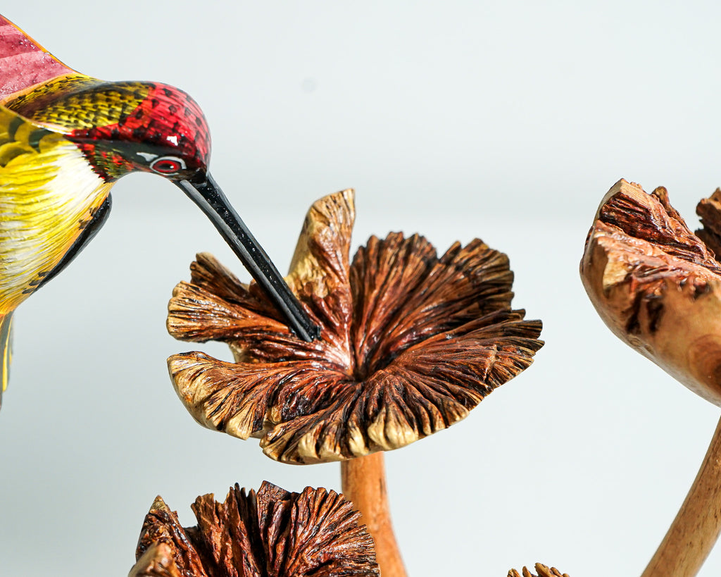 Colorful Hummingbird Statue, Couple, Painted Sculpture, Wood Carving Figure, Romantic, Bird Statue, Colibri, Unique Decor, Engagement Gift