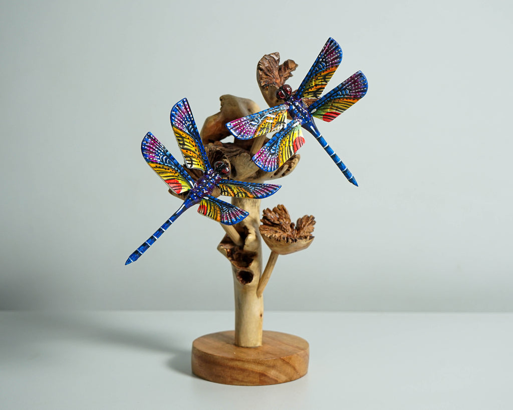 Blue Dragonfly Sculpture, Couple, Wood Carving, Handmade Decor, Unique Figurine, Fairy, Garden Decoration, Valentines Gifts, Special Gift