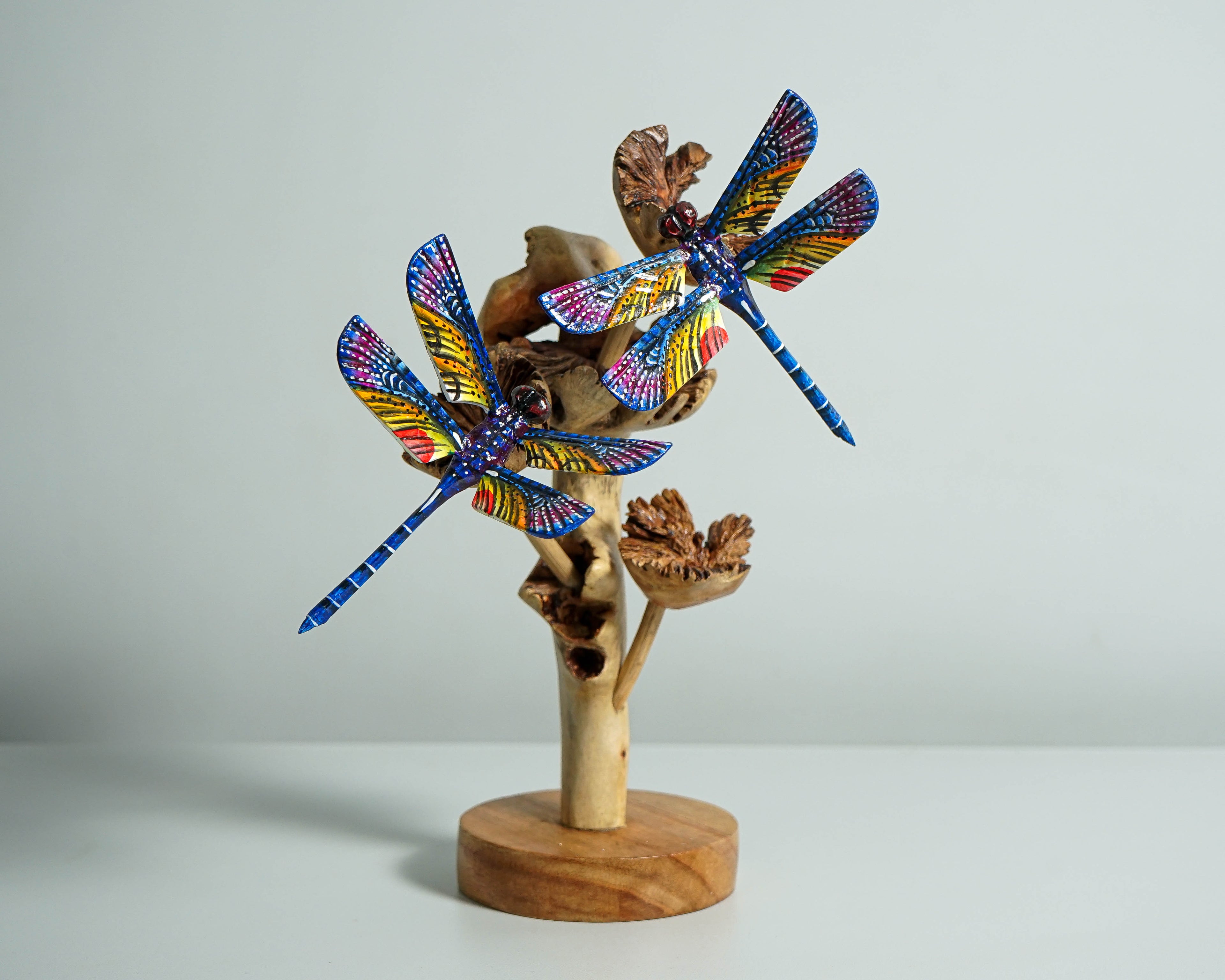 Blue Dragonfly Sculpture, Couple, Wood Carving, Handmade Decor, Unique Figurine, Fairy, Garden Decoration, Valentines Gifts, Special Gift