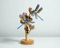 Blue Dragonfly Sculpture, Couple, Wood Carving, Handmade Decor, Unique Figurine, Fairy, Garden Decoration, Valentines Gifts, Special Gift