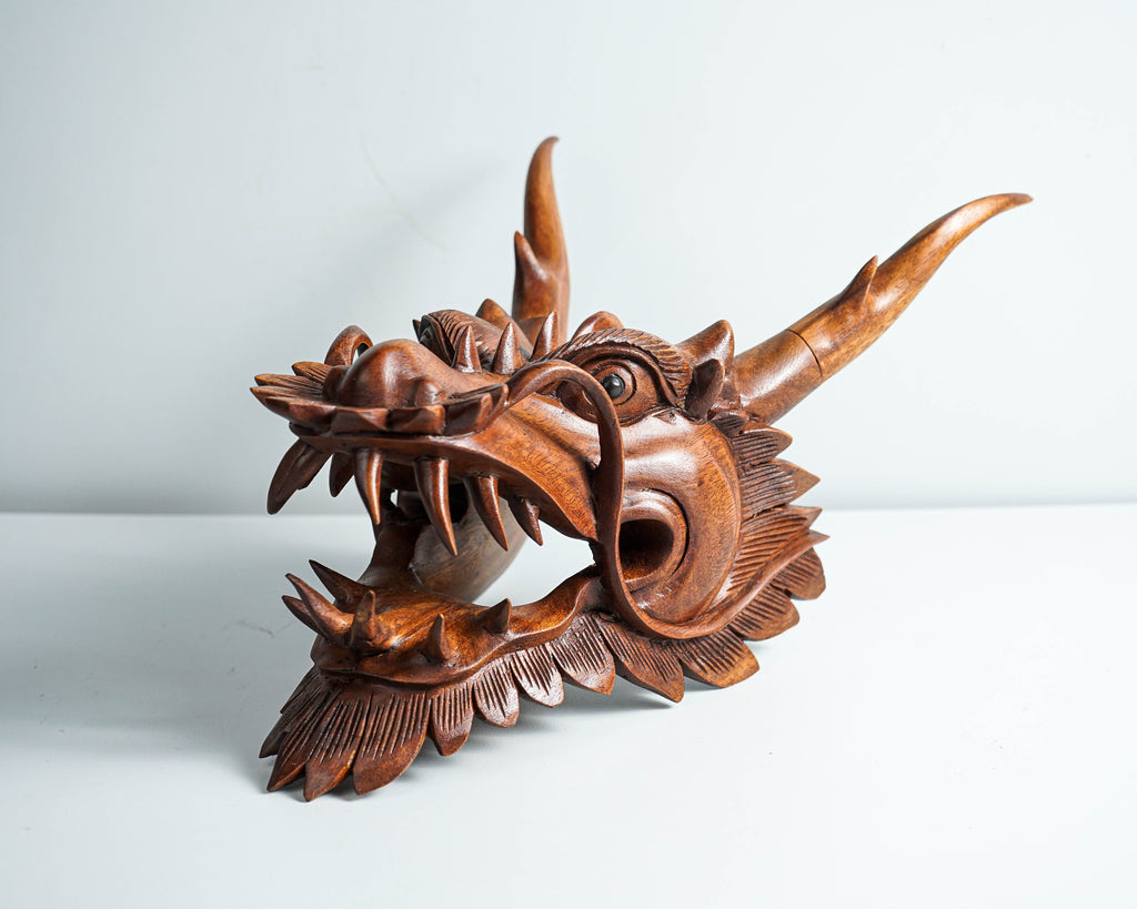 Chinese Dragon Head Statue, Hanging Sculpture, Wall Art, Wooden Dragon, Feng Shui, Handmade, Lucky Symbol, Front Door Decor, Gift for Father