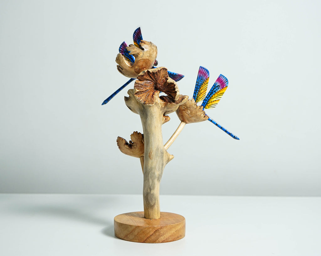 Blue Dragonfly Sculpture, Couple, Wood Carving, Handmade Decor, Unique Figurine, Fairy, Garden Decoration, Valentines Gifts, Special Gift