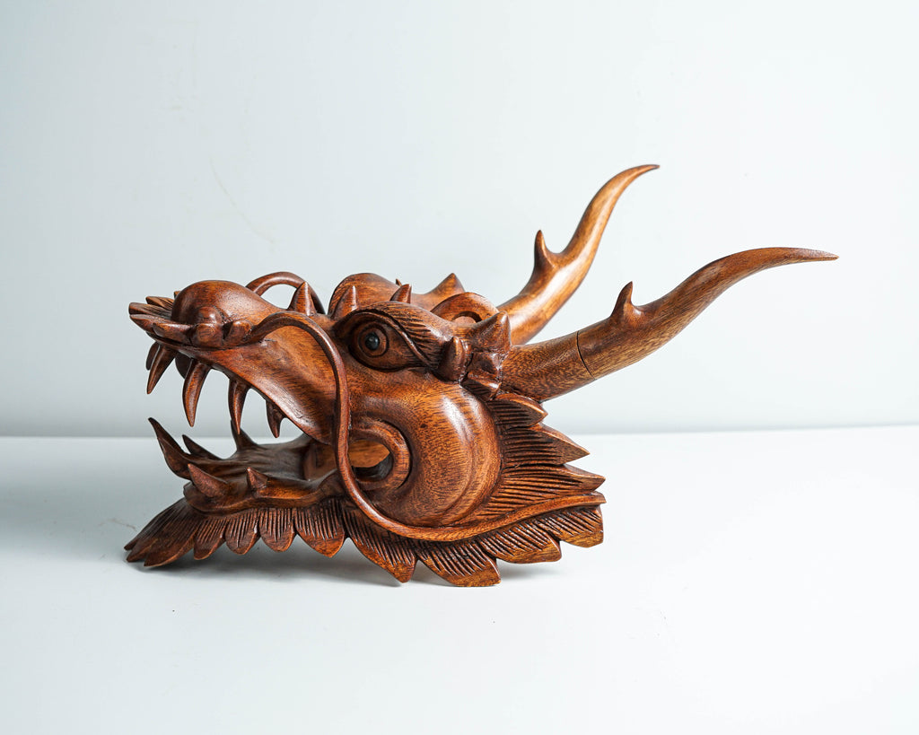 Chinese Dragon Head Statue, Hanging Sculpture, Wall Art, Wooden Dragon, Feng Shui, Handmade, Lucky Symbol, Front Door Decor, Gift for Father