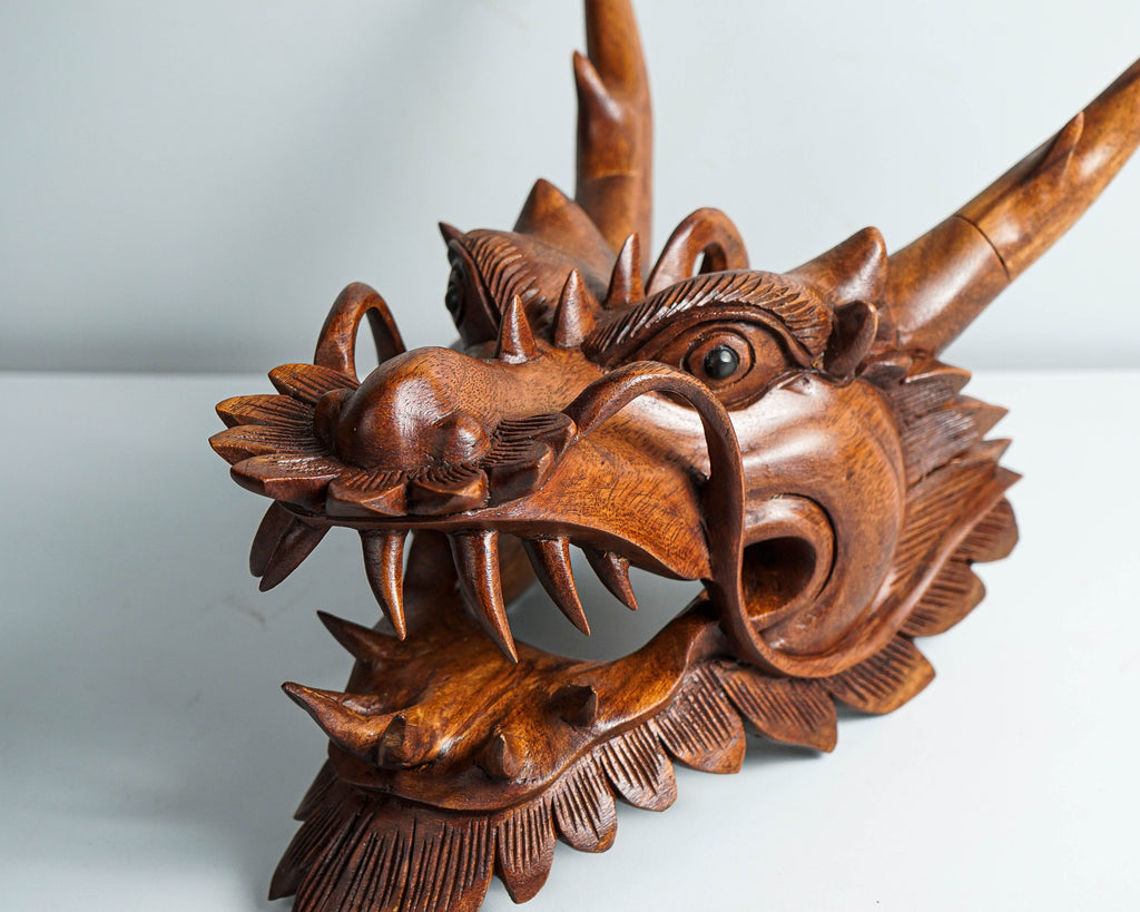 Chinese Dragon Head Statue, Hanging Sculpture, Wall Art, Wooden Dragon, Feng Shui, Handmade, Lucky Symbol, Front Door Decor, Gift for Father