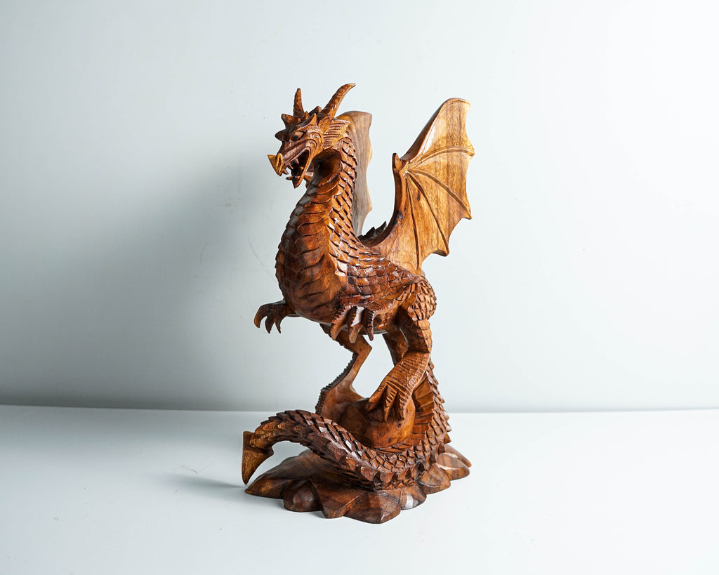 Dragon Statue, Dragon Figurine, Mythology Animal, Wood Carving Dragon, Unique, Hand Carved, Lucky Gifts, Dining Room Decor, Gift for Mother