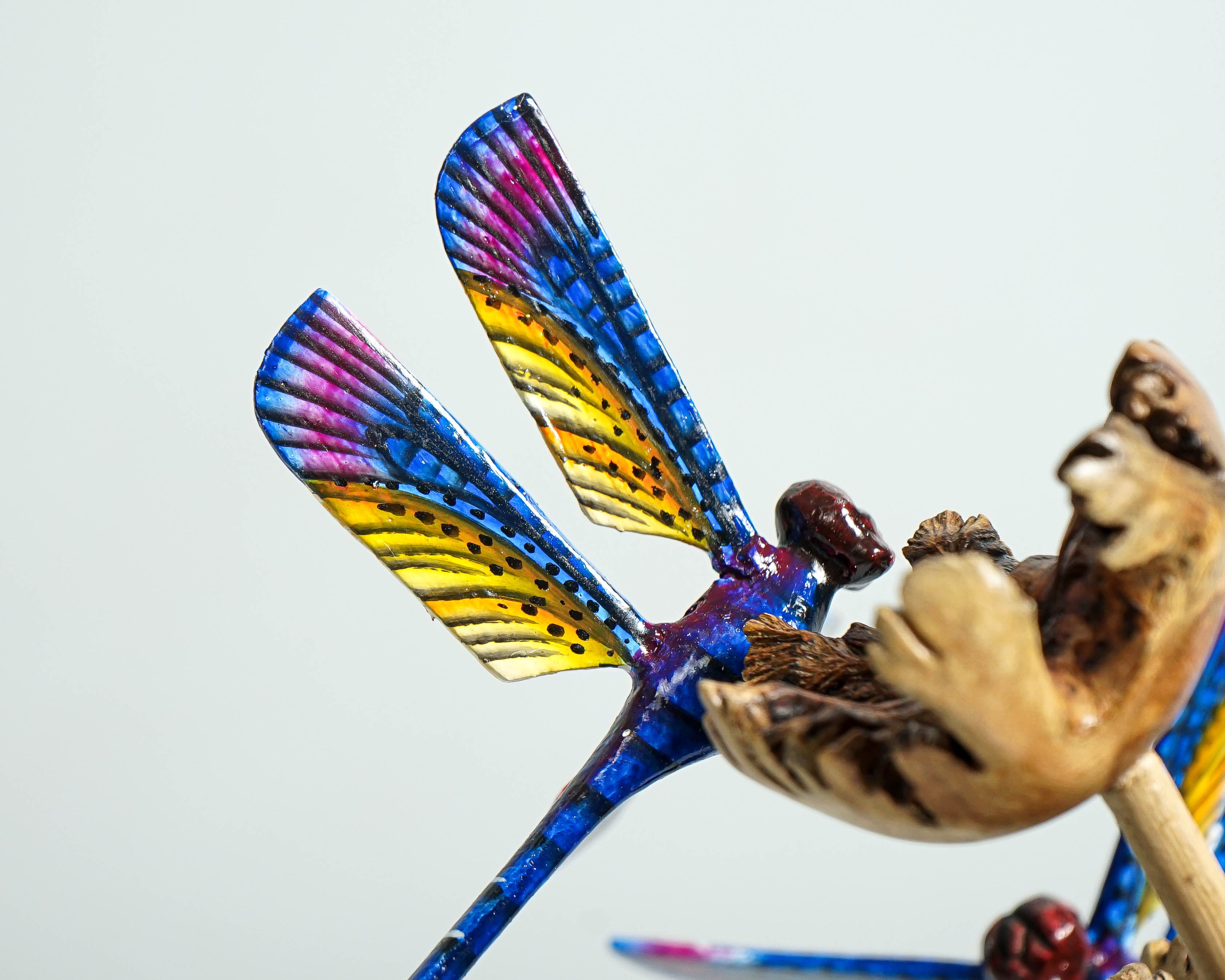 Blue Dragonfly Sculpture, Couple, Wood Carving, Handmade Decor, Unique Figurine, Fairy, Garden Decoration, Valentines Gifts, Special Gift