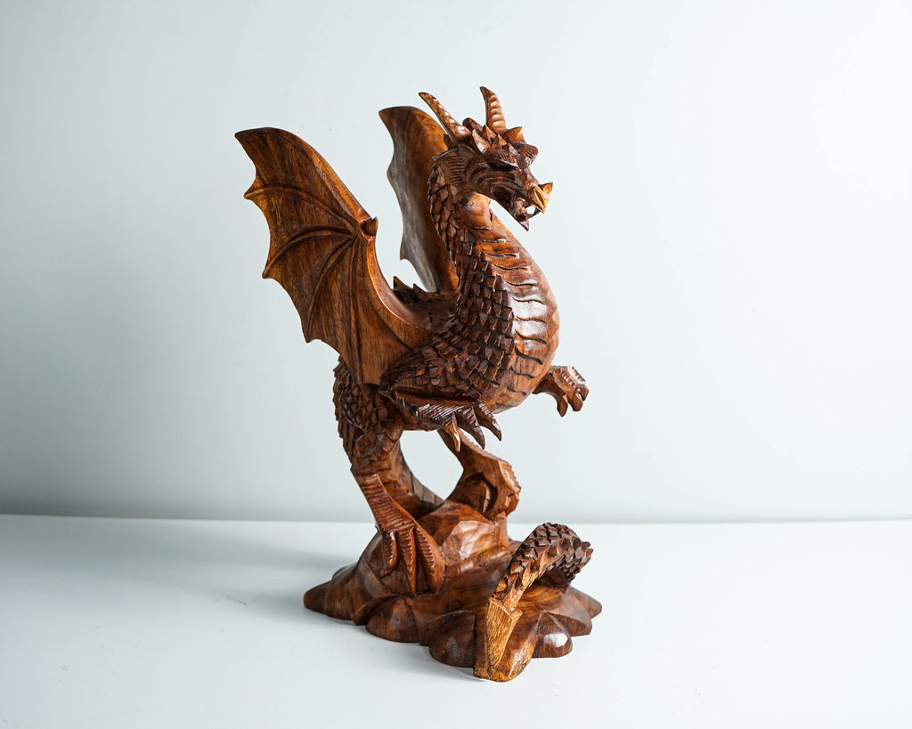 Dragon Statue, Dragon Figurine, Mythology Animal, Wood Carving Dragon, Unique, Hand Carved, Lucky Gifts, Dining Room Decor, Gift for Mother