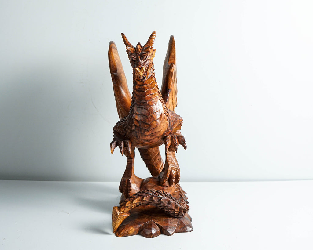 Dragon Statue, Dragon Figurine, Mythology Animal, Wood Carving Dragon, Unique, Hand Carved, Lucky Gifts, Dining Room Decor, Gift for Mother