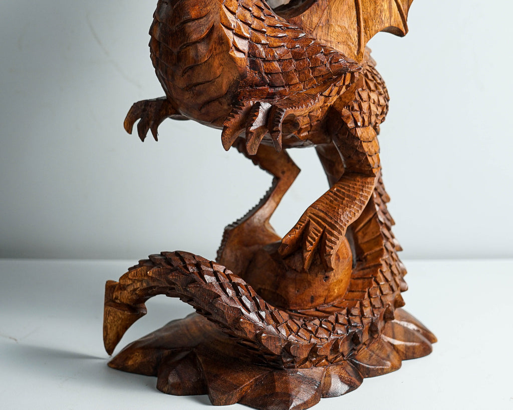 Dragon Statue, Dragon Figurine, Mythology Animal, Wood Carving Dragon, Unique, Hand Carved, Lucky Gifts, Dining Room Decor, Gift for Mother