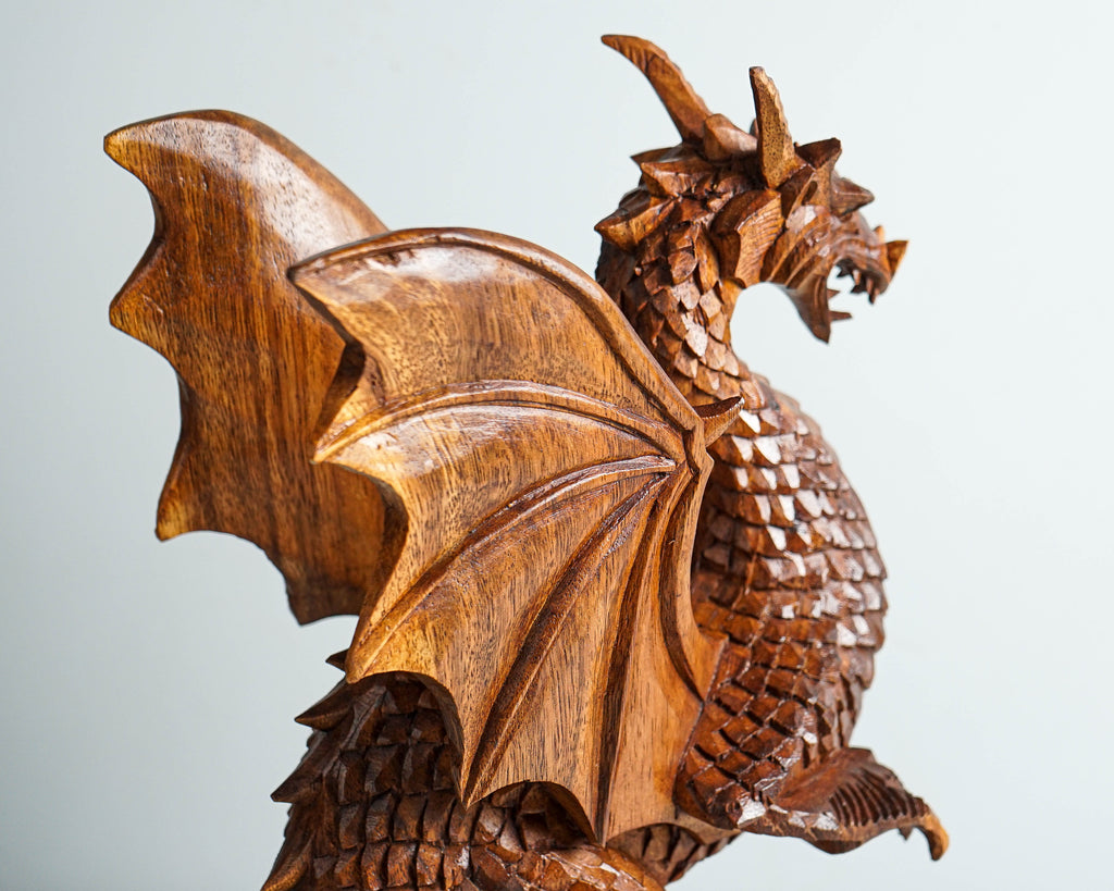 Dragon Statue, Dragon Figurine, Mythology Animal, Wood Carving Dragon, Unique, Hand Carved, Lucky Gifts, Dining Room Decor, Gift for Mother