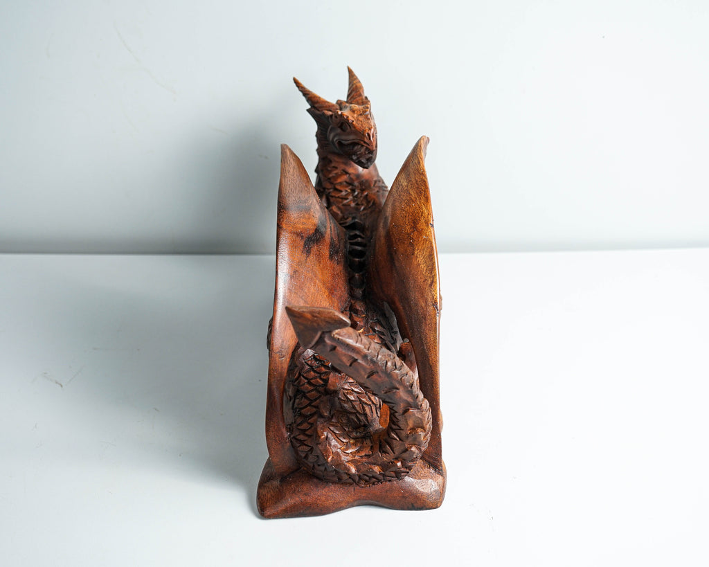 Dragon on Rock Figurine, Wooden Dragon, Mythology Animal, Winged Dragon, Table Decor, Gothic Decoration, Gift for Brother, Birthday Gift