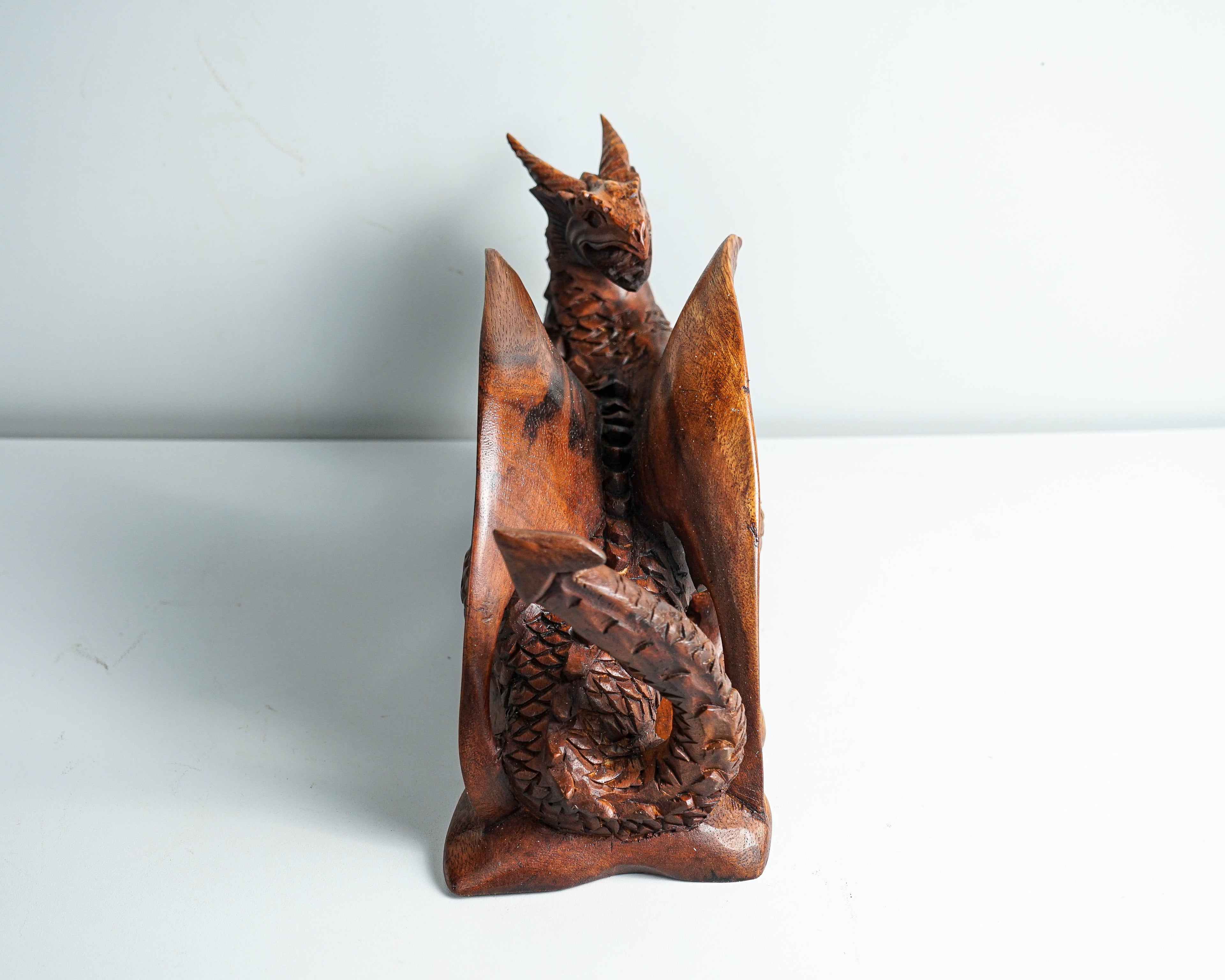 Dragon on Rock Figurine, Wooden Dragon, Mythology Animal, Winged Dragon, Table Decor, Gothic Decoration, Gift for Brother, Birthday Gift