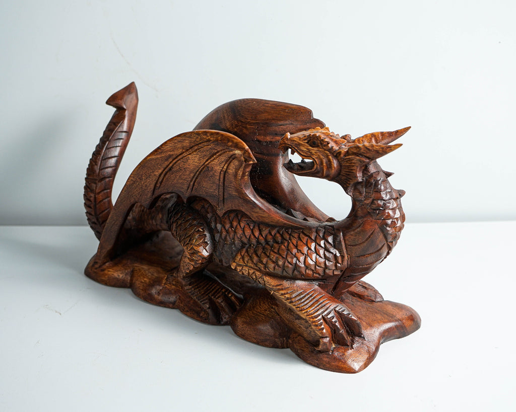 Dragon on Rock Figurine, Wooden Dragon, Mythology Animal, Winged Dragon, Table Decor, Gothic Decoration, Gift for Brother, Birthday Gift