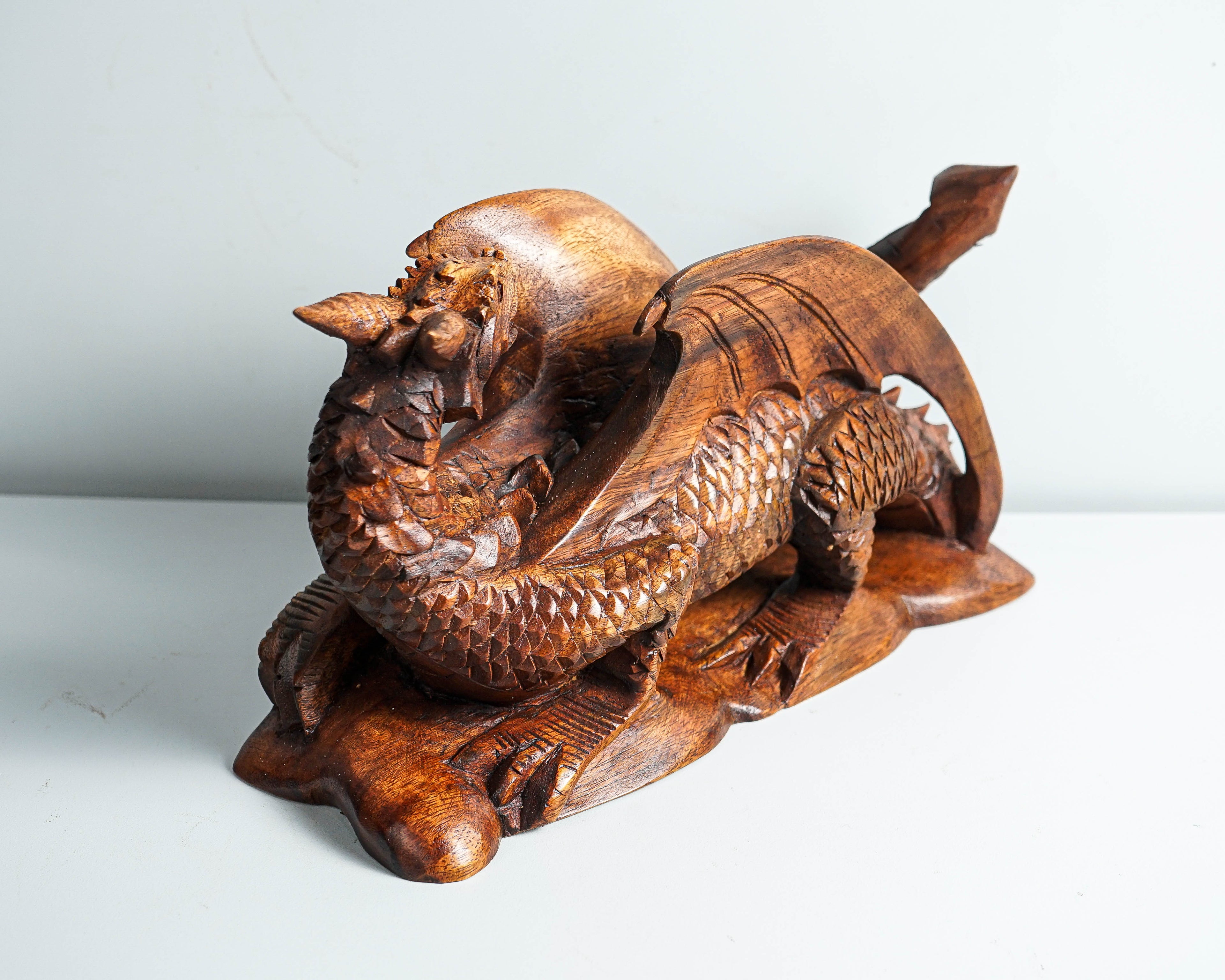 Dragon on Rock Figurine, Wooden Dragon, Mythology Animal, Winged Dragon, Table Decor, Gothic Decoration, Gift for Brother, Birthday Gift