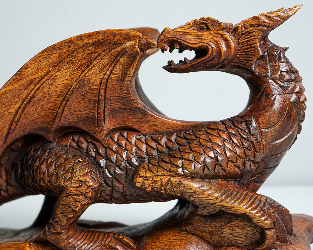 Dragon on Rock Figurine, Wooden Dragon, Mythology Animal, Winged Dragon, Table Decor, Gothic Decoration, Gift for Brother, Birthday Gift
