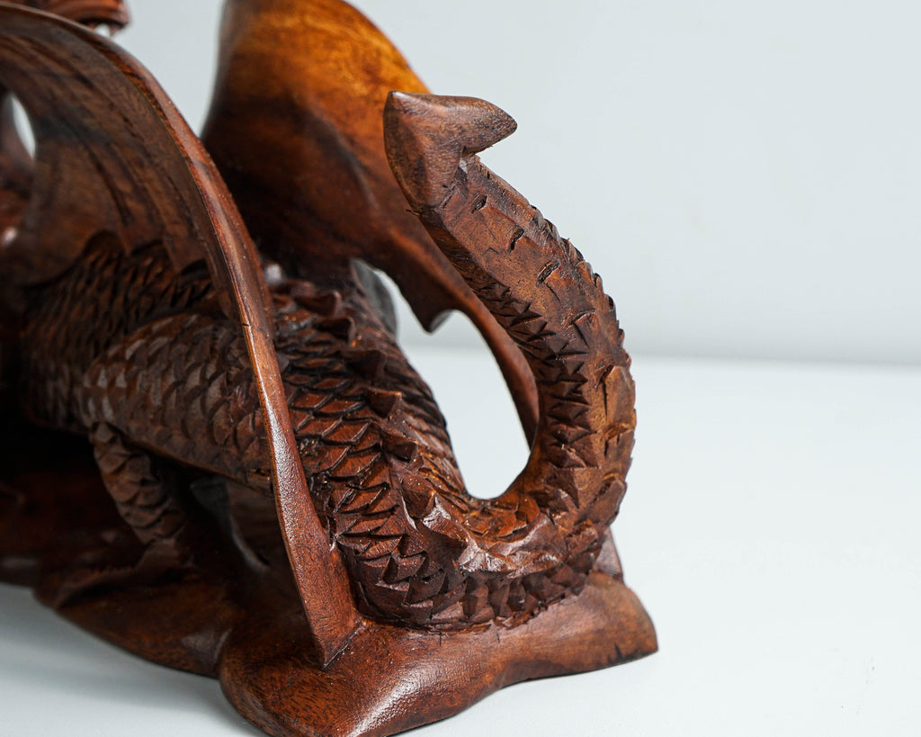 Dragon on Rock Figurine, Wooden Dragon, Mythology Animal, Winged Dragon, Table Decor, Gothic Decoration, Gift for Brother, Birthday Gift