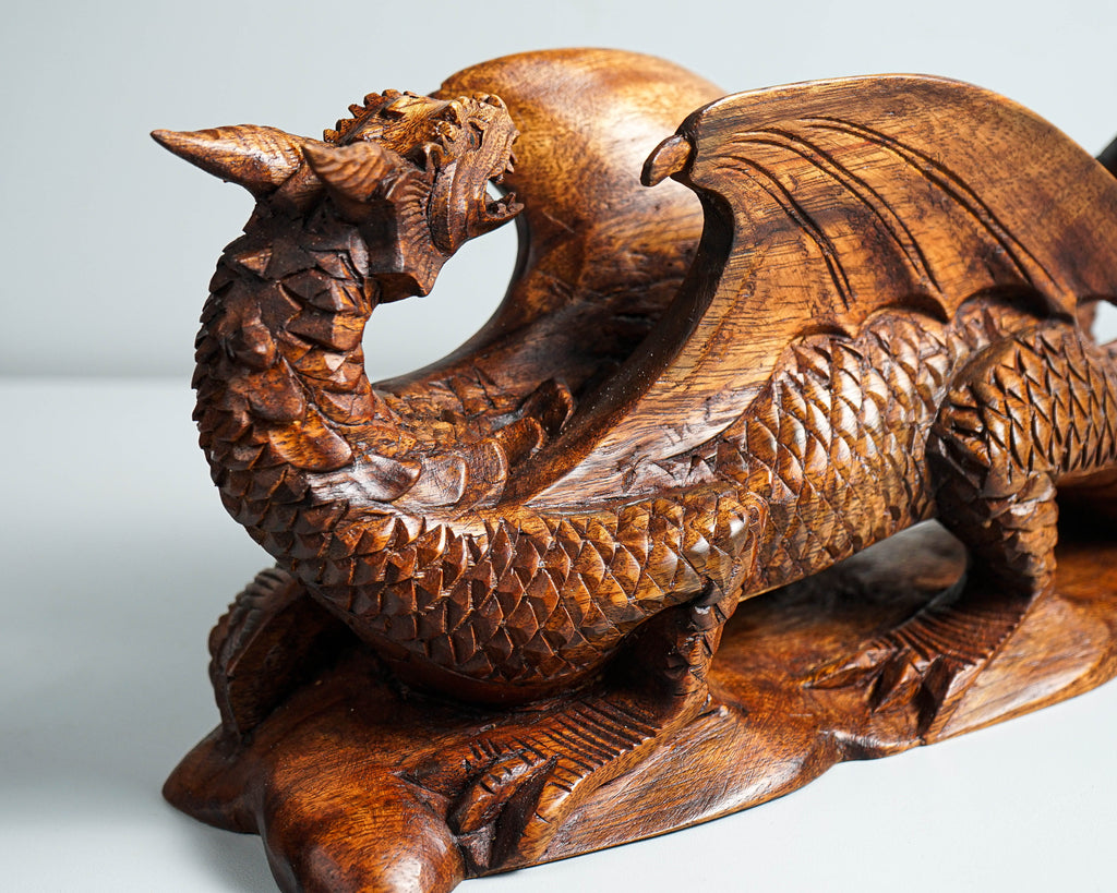 Dragon on Rock Figurine, Wooden Dragon, Mythology Animal, Winged Dragon, Table Decor, Gothic Decoration, Gift for Brother, Birthday Gift