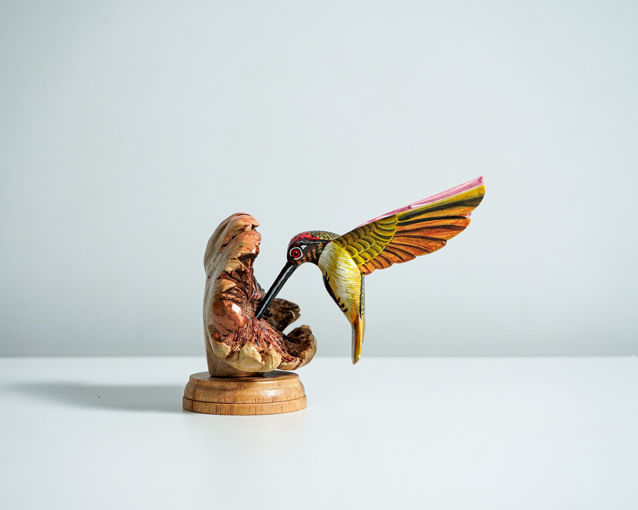 Colorful Hummingbird Statue, Blue, Painted Sculpture, Wood Carving Figure, Bird Statue, Colorful Art, Table Decor, Gift for Mother
