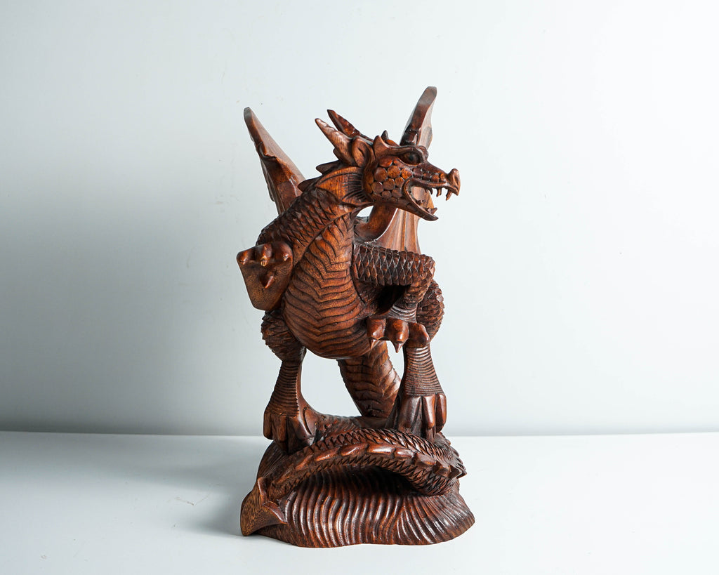 Dragon with Wings Statue, 12" Dragon Figurine, Mythology Animal, Art, Wood Carving, Fantasy, Office Decor, Gift For Brother, Birthday Gift
