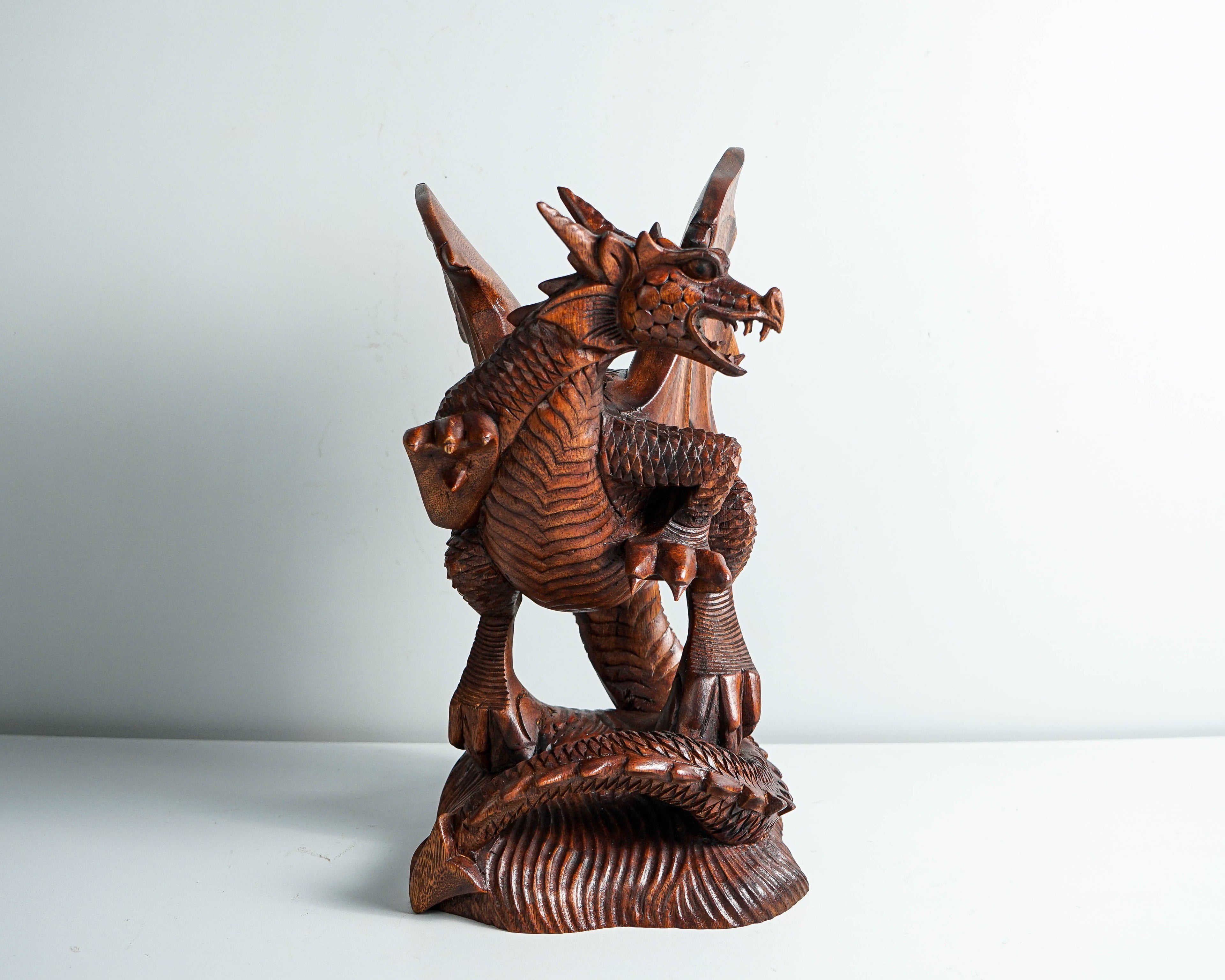Dragon with Wings Statue, 12" Dragon Figurine, Mythology Animal, Art, Wood Carving, Fantasy, Office Decor, Gift For Brother, Birthday Gift