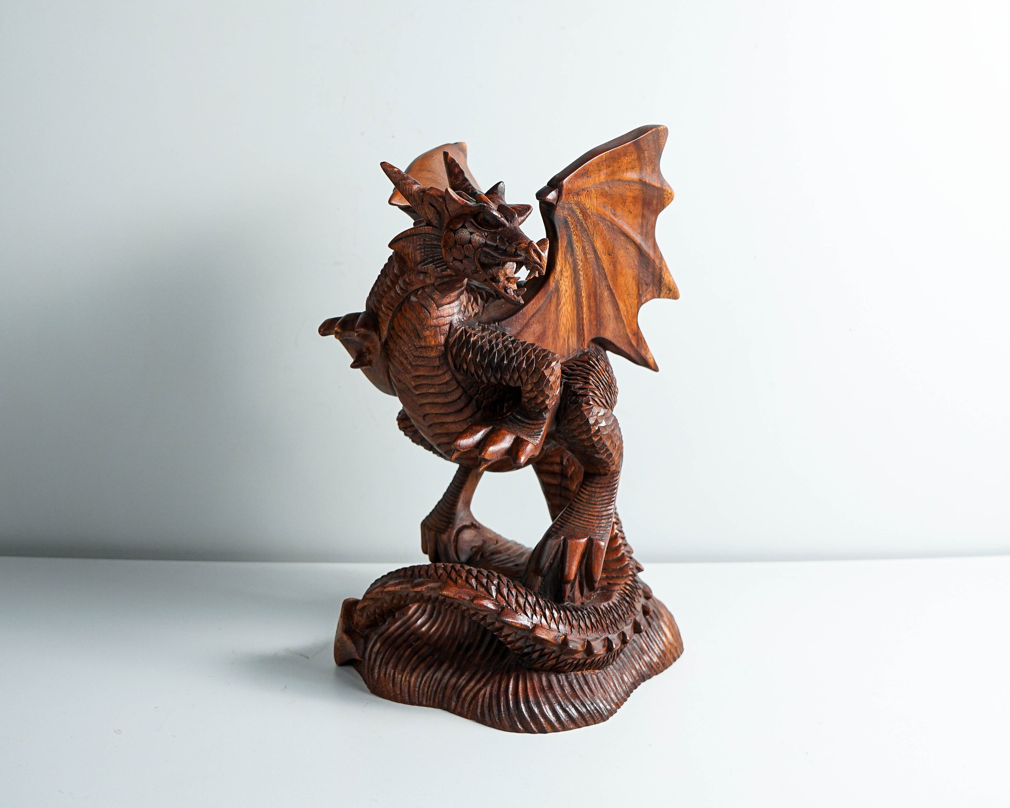 Dragon with Wings Statue, 12" Dragon Figurine, Mythology Animal, Art, Wood Carving, Fantasy, Office Decor, Gift For Brother, Birthday Gift