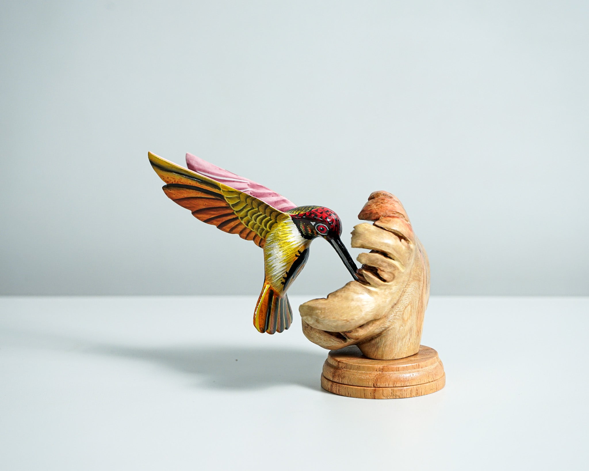 Colorful Hummingbird Statue, Blue, Painted Sculpture, Wood Carving Figure, Bird Statue, Colorful Art, Table Decor, Gift for Mother