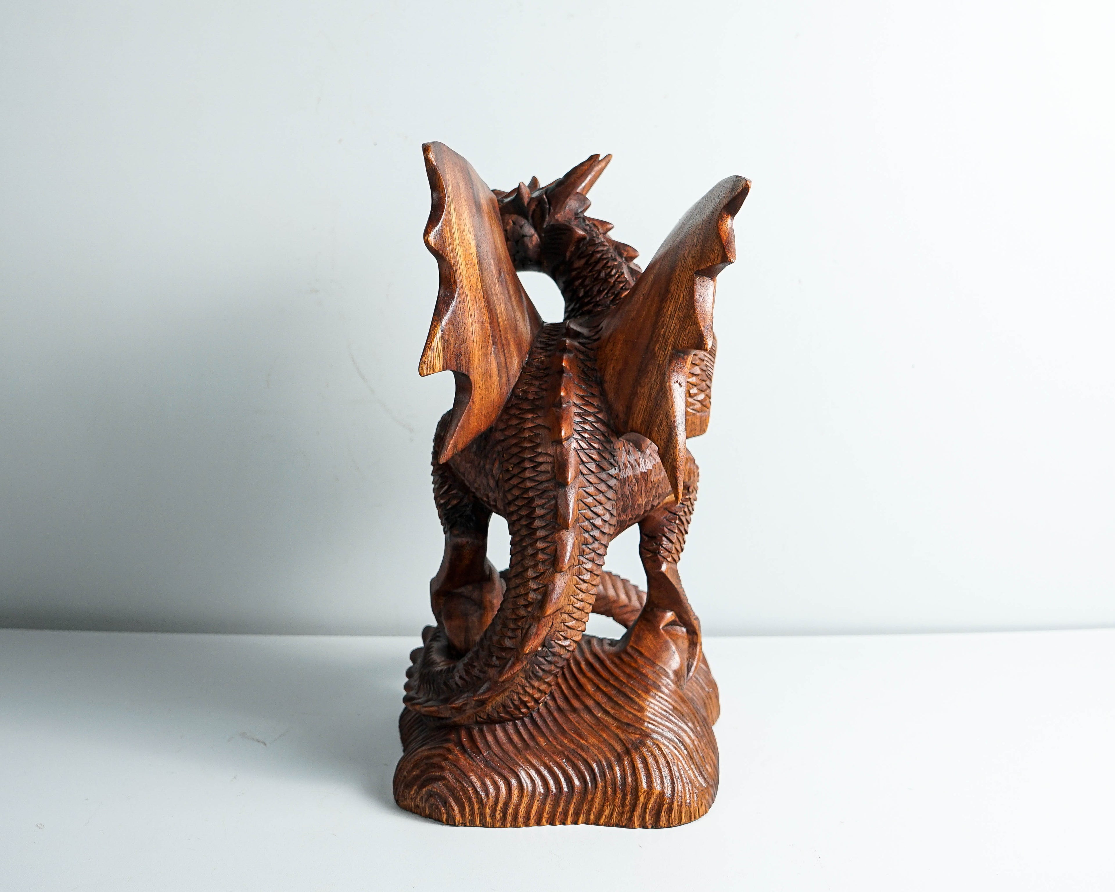 Dragon with Wings Statue, 12" Dragon Figurine, Mythology Animal, Art, Wood Carving, Fantasy, Office Decor, Gift For Brother, Birthday Gift