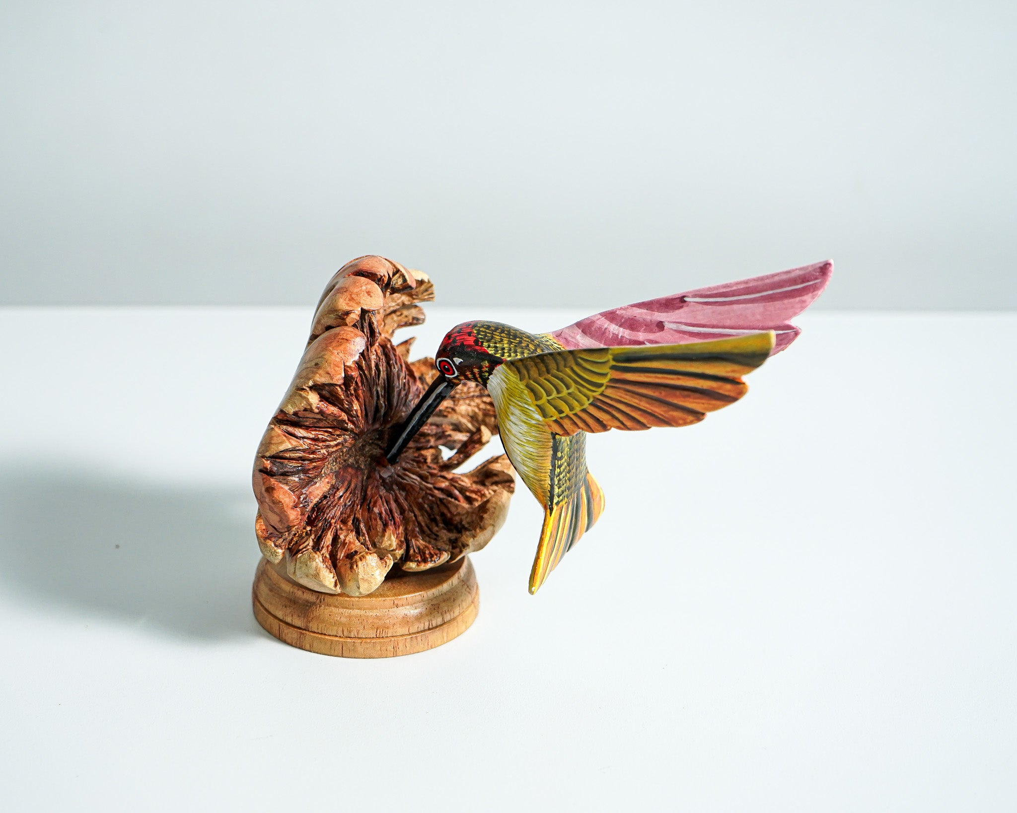 Colorful Hummingbird Statue, Blue, Painted Sculpture, Wood Carving Figure, Bird Statue, Colorful Art, Table Decor, Gift for Mother