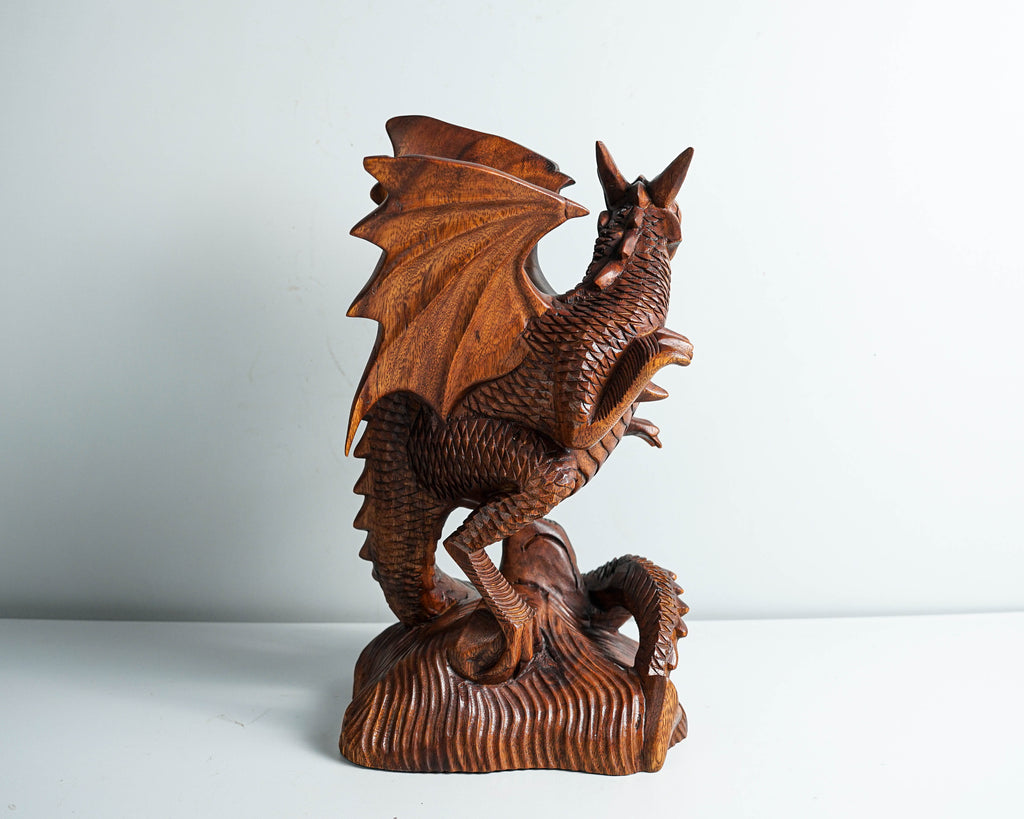 Dragon with Wings Statue, 12" Dragon Figurine, Mythology Animal, Art, Wood Carving, Fantasy, Office Decor, Gift For Brother, Birthday Gift