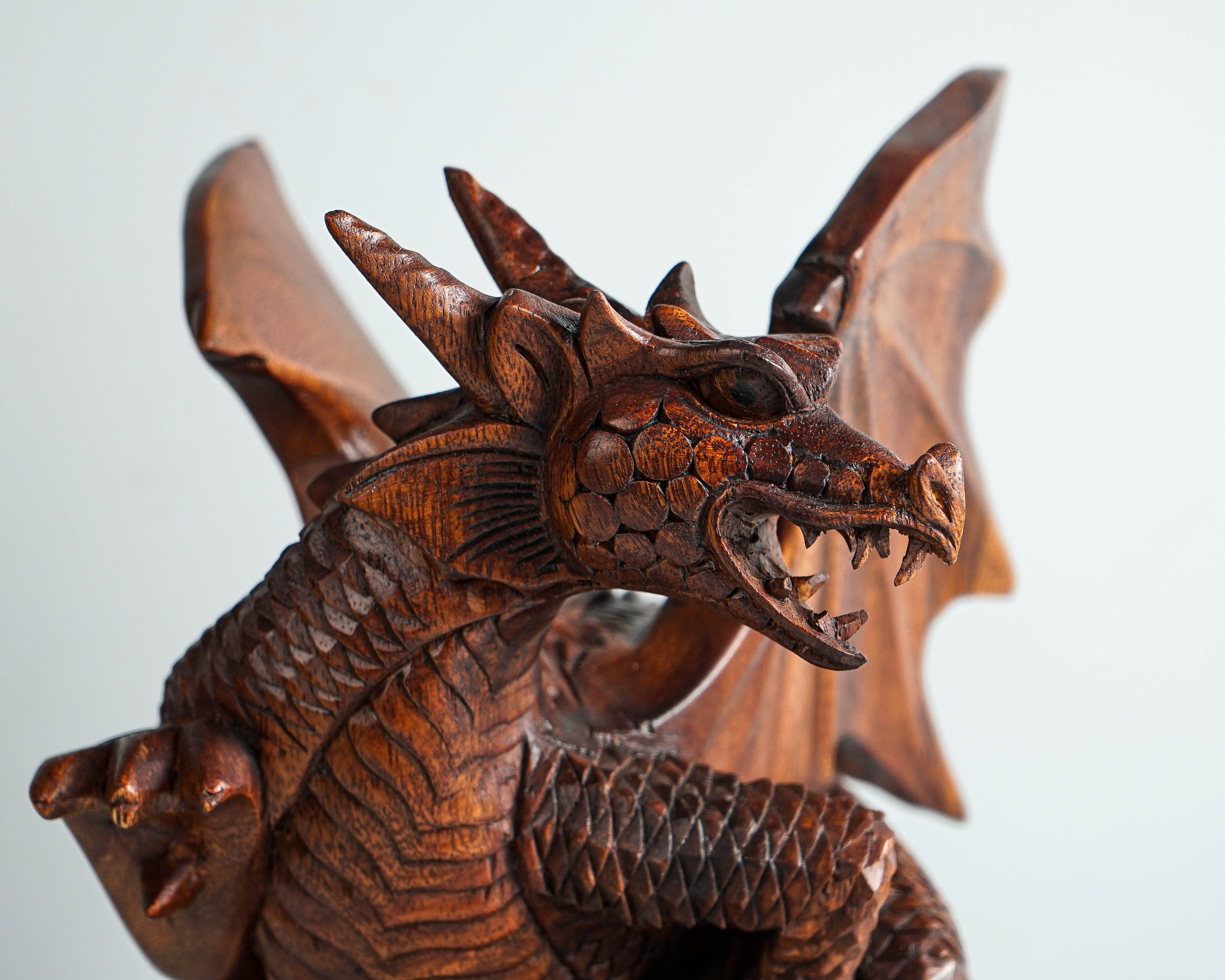 Dragon with Wings Statue, 12" Dragon Figurine, Mythology Animal, Art, Wood Carving, Fantasy, Office Decor, Gift For Brother, Birthday Gift