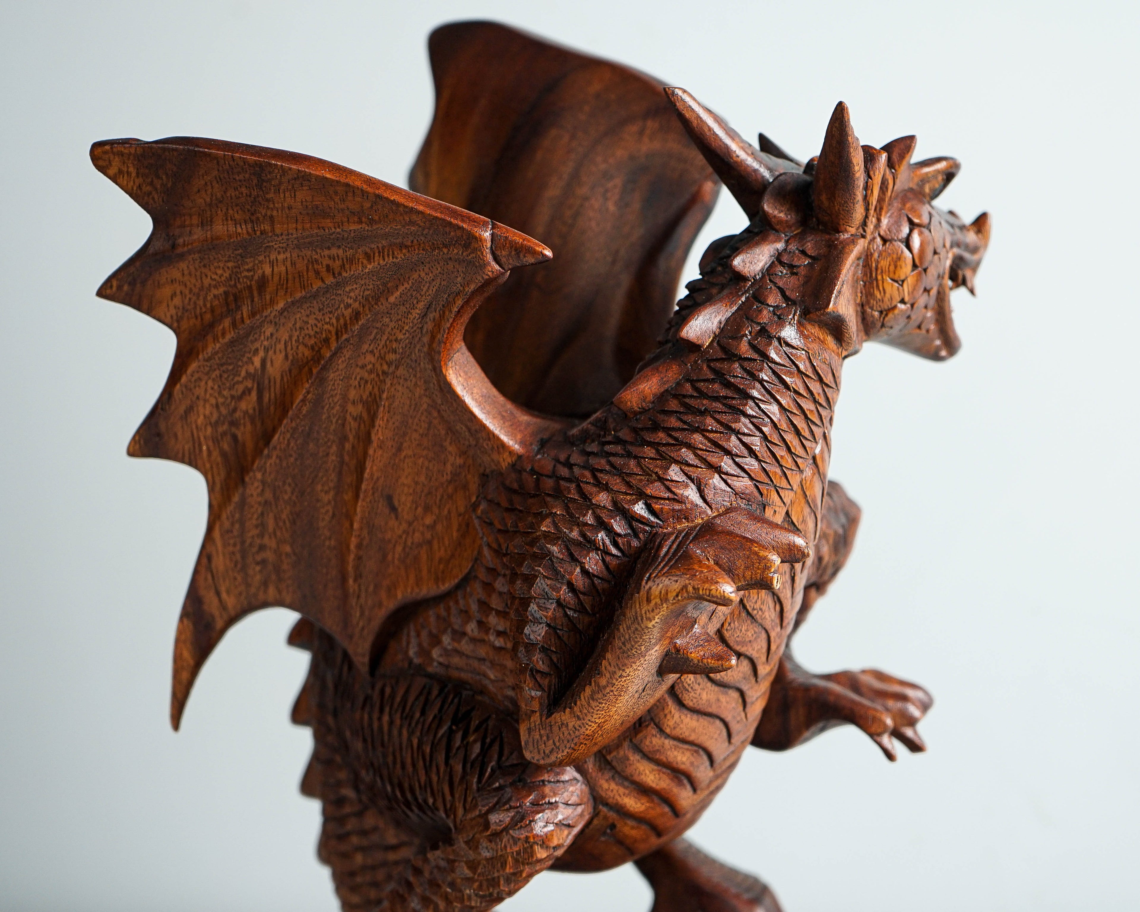 Dragon with Wings Statue, 12" Dragon Figurine, Mythology Animal, Art, Wood Carving, Fantasy, Office Decor, Gift For Brother, Birthday Gift
