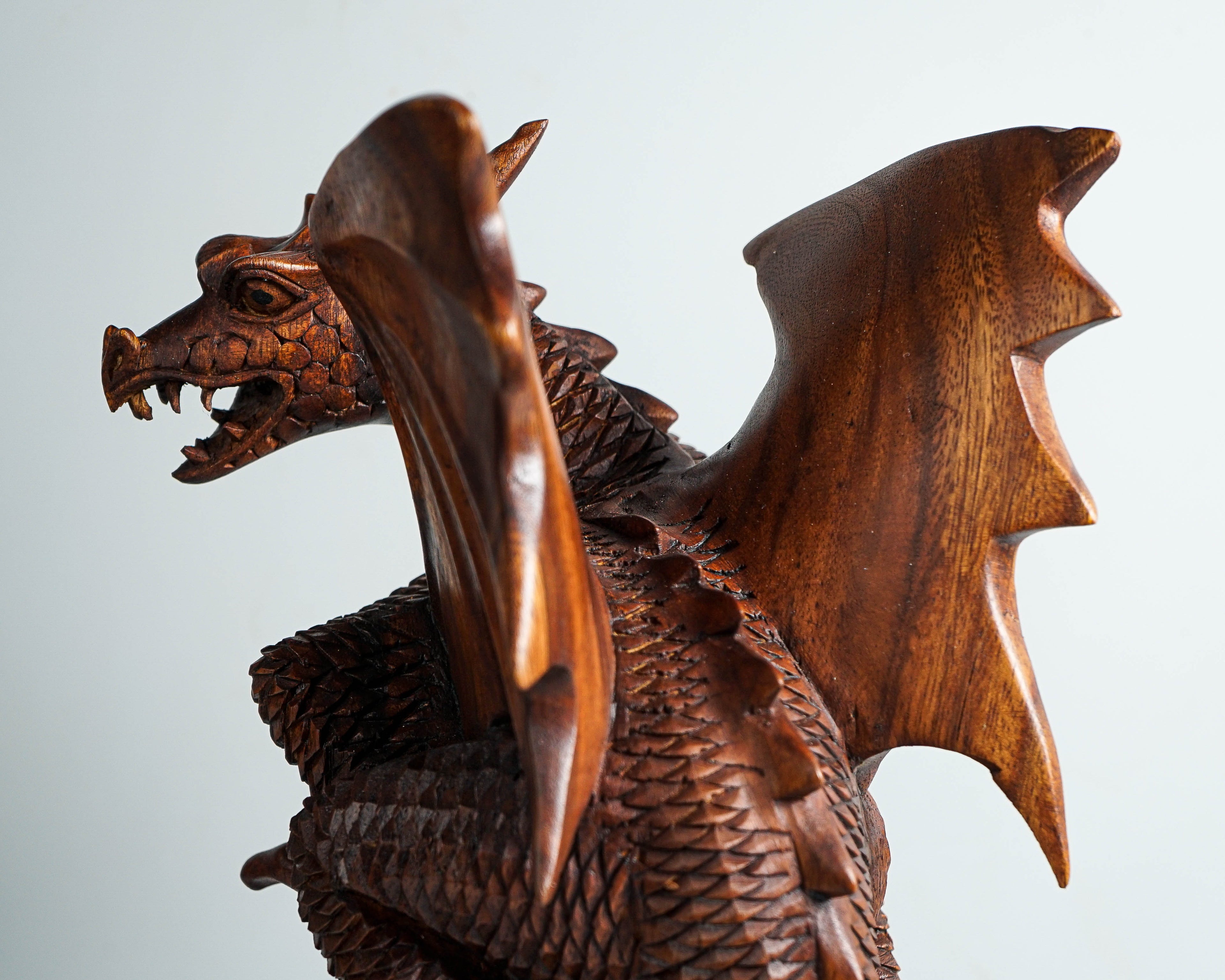 Dragon with Wings Statue, 12" Dragon Figurine, Mythology Animal, Art, Wood Carving, Fantasy, Office Decor, Gift For Brother, Birthday Gift