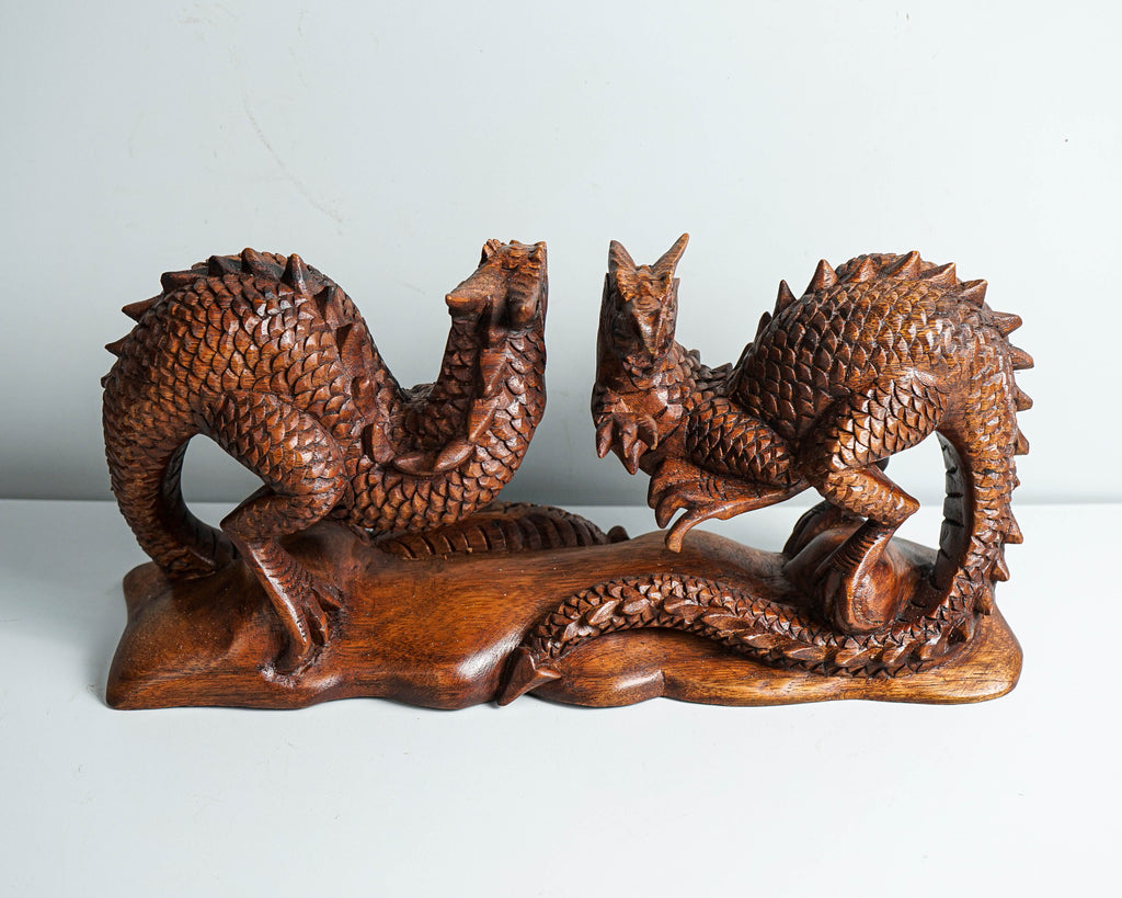 Couple Dragon Ornament, Twin Dragon Statue, Legend Animal, Fantasy, Unique Decor, Dragons Wood sculpture, Room Decoration, Valentines Day