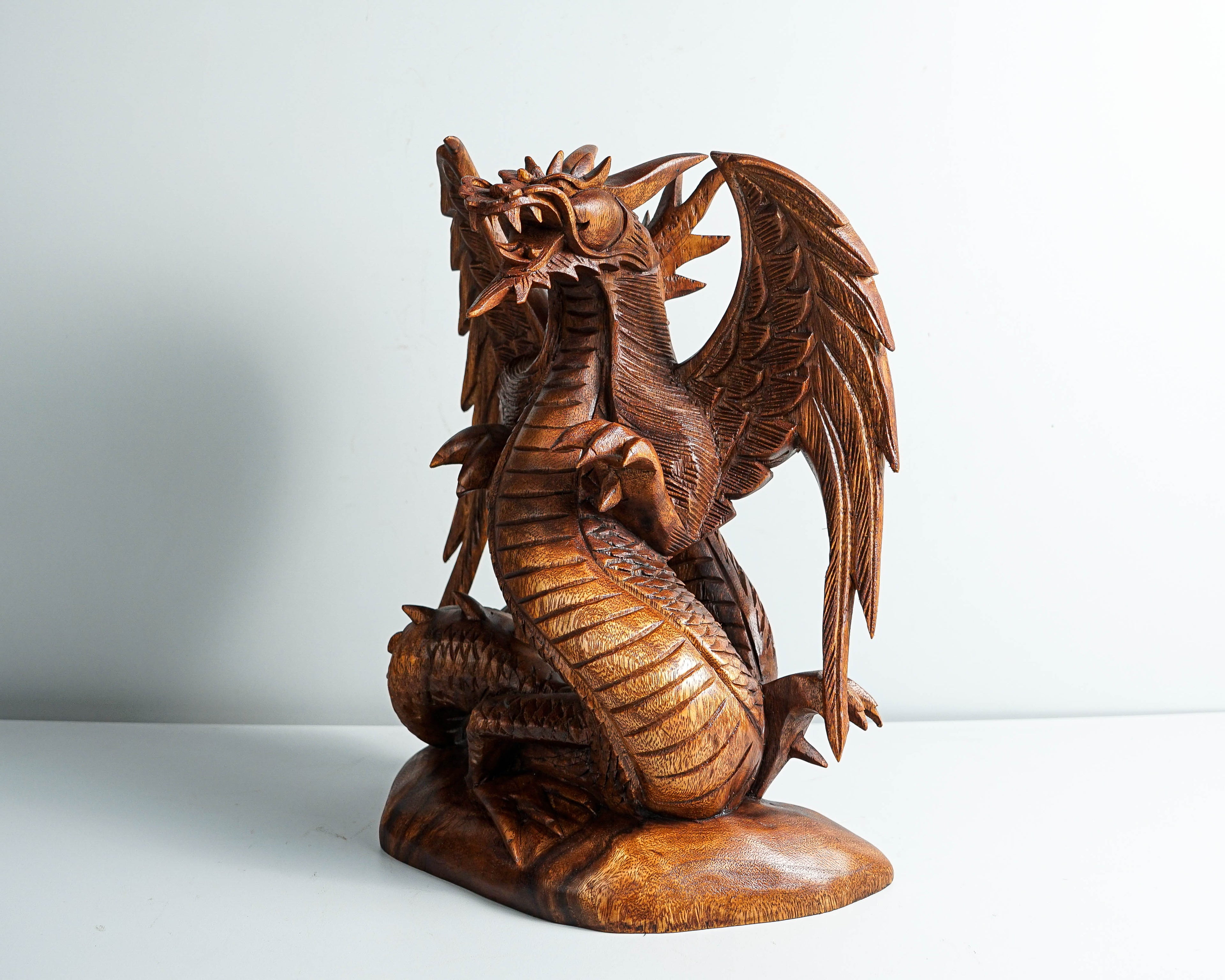 Wooden Dragon with Wings Unfolded, Unique Dragon Statue, Mystical Animal, Handcrafted Dragon, Vintage Decor, Father Son gift, Birthday Gift